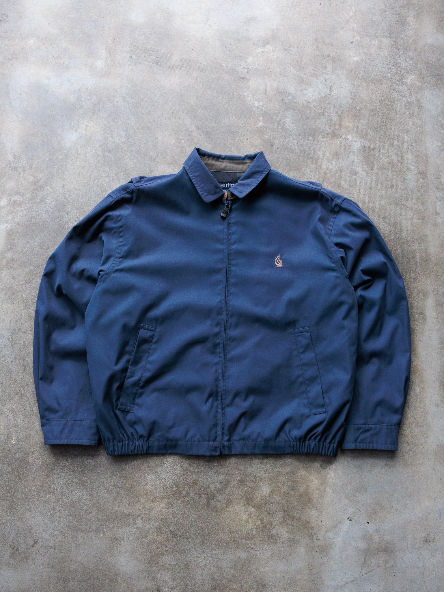 Vintage 90s Navy Nautica Plaid Lined Harrington Jacket (M)