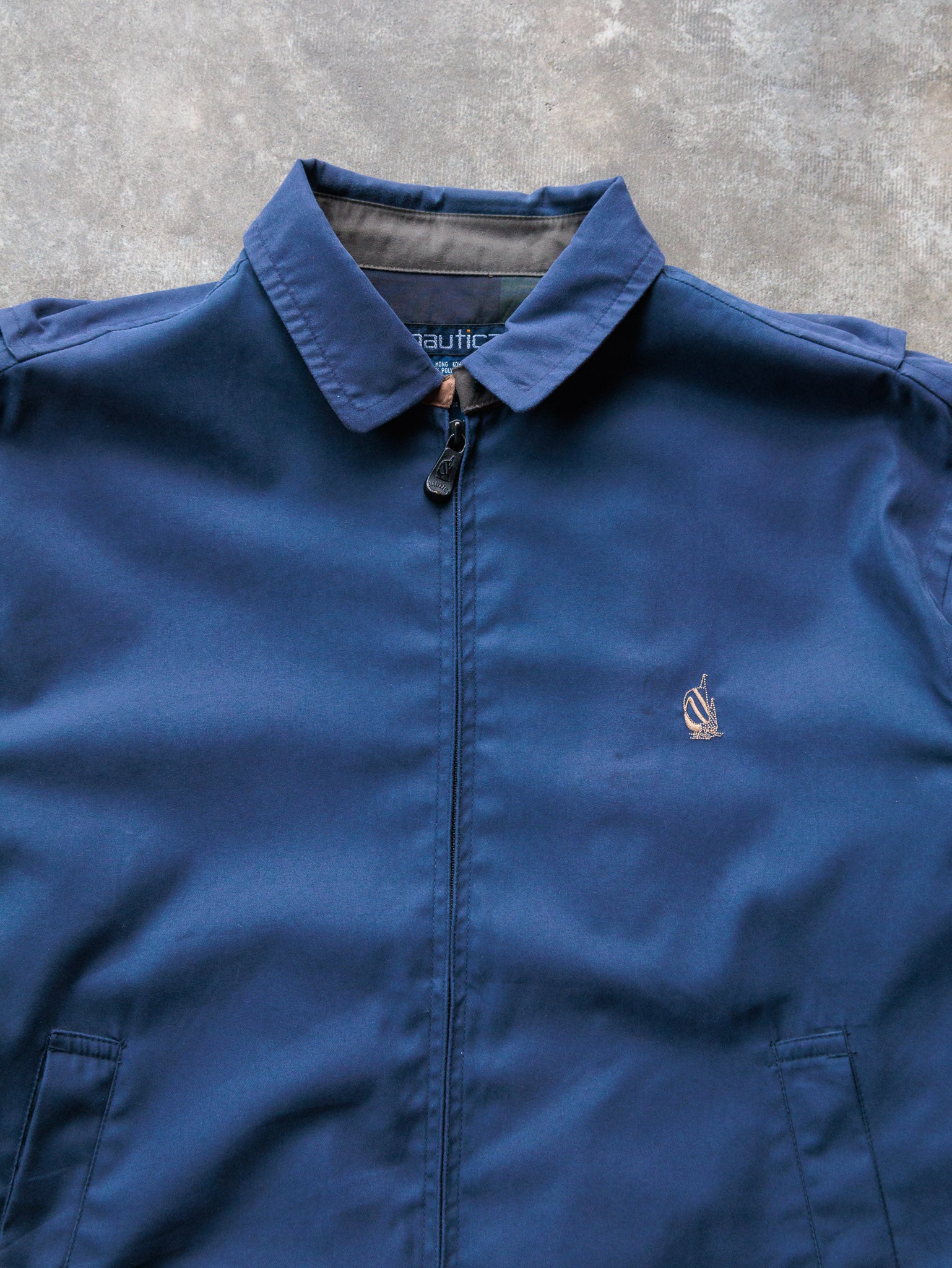 Vintage 90s Navy Nautica Plaid Lined Harrington Jacket (M)