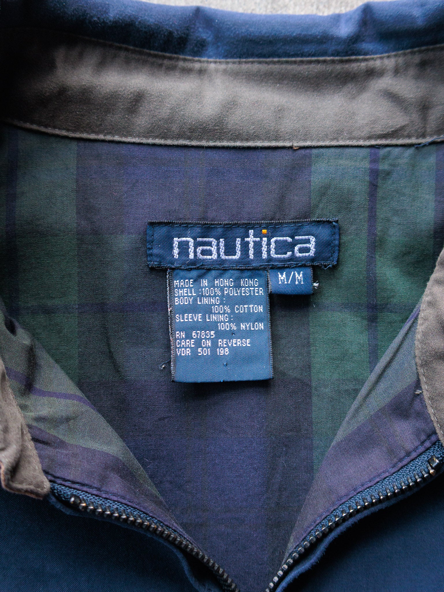 Vintage 90s Navy Nautica Plaid Lined Harrington Jacket (M)