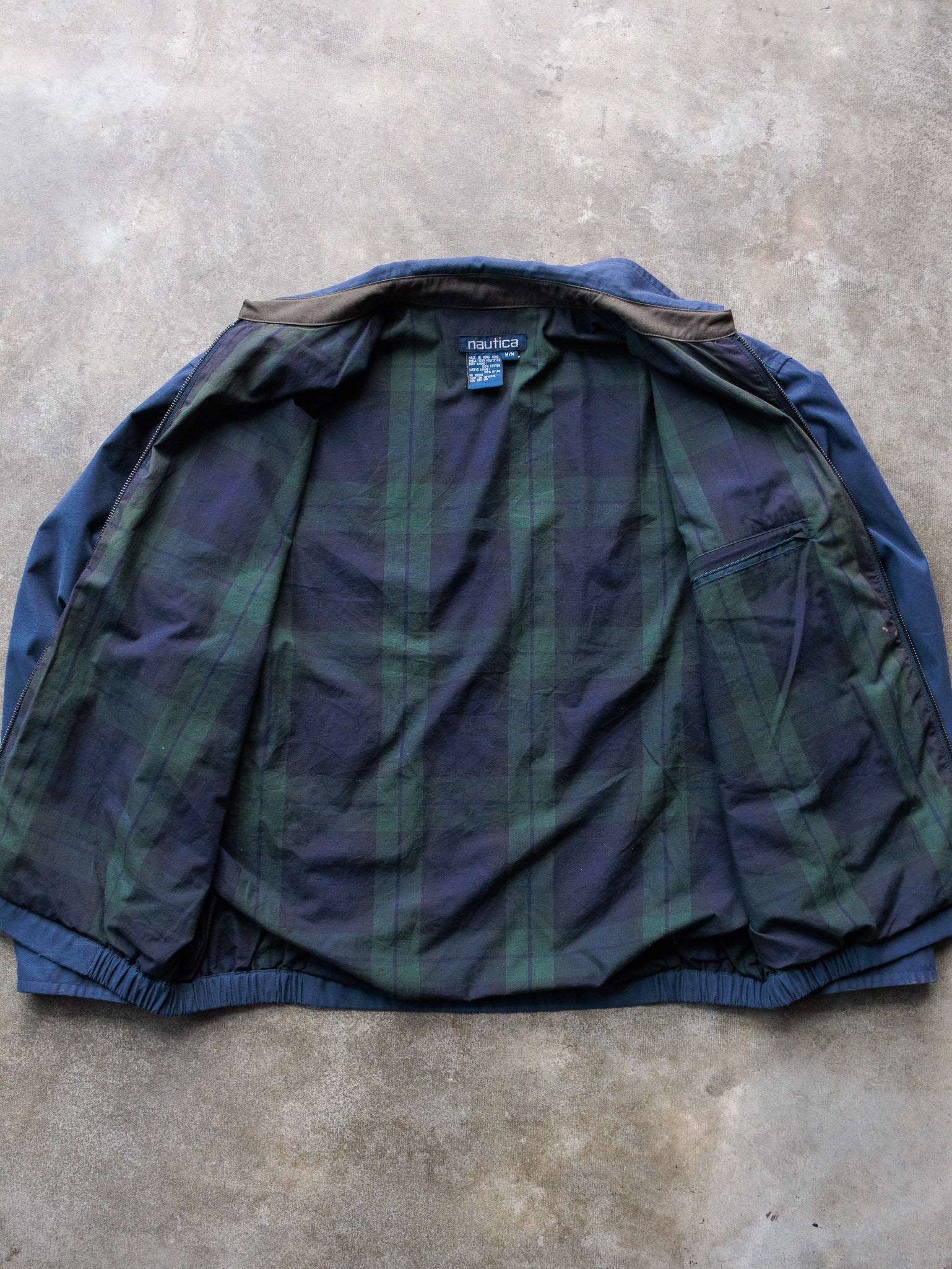 Vintage 90s Navy Nautica Plaid Lined Harrington Jacket (M)