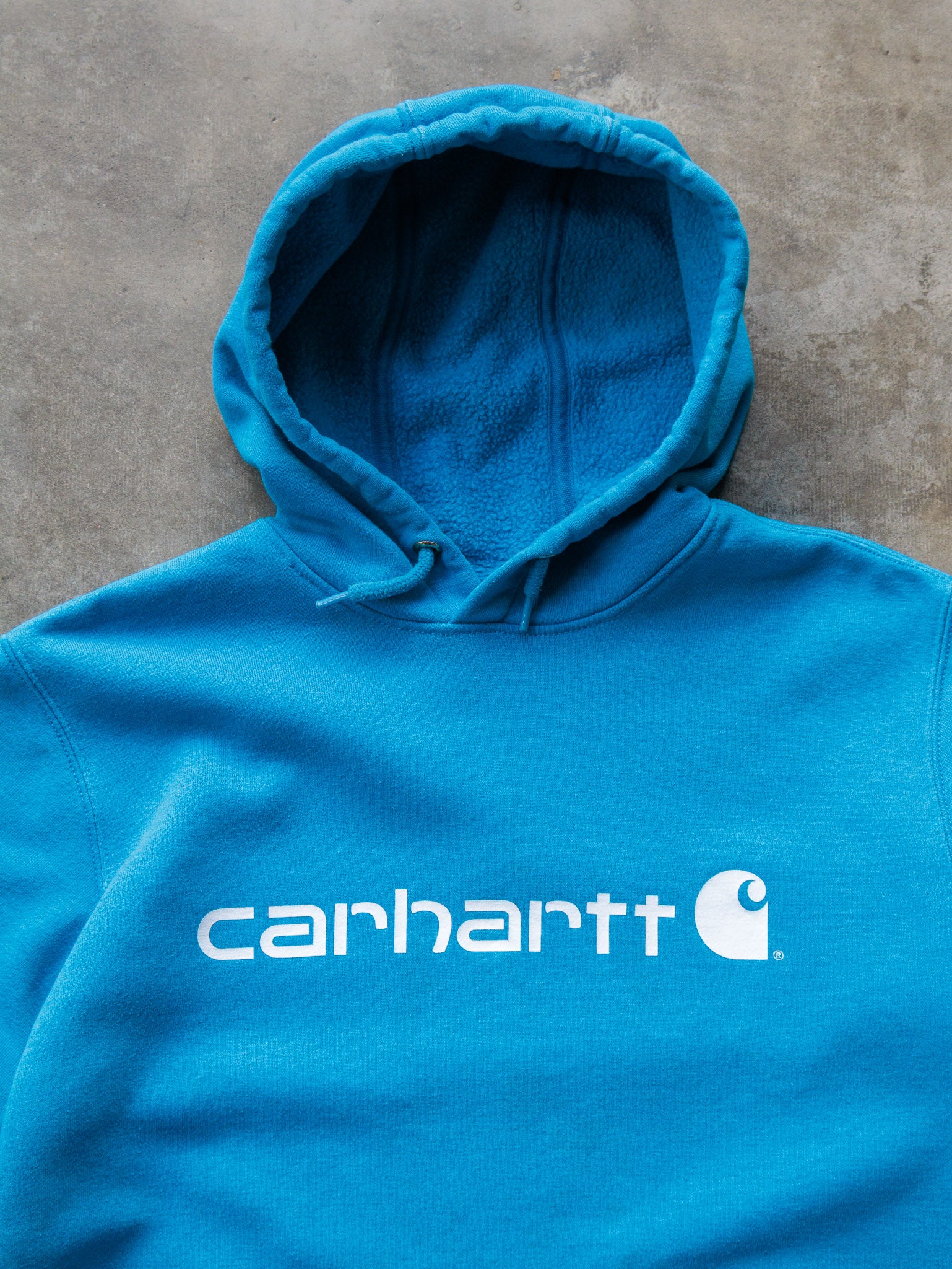 Vintage Blue Carhartt Spell Out Hoodie (S)
