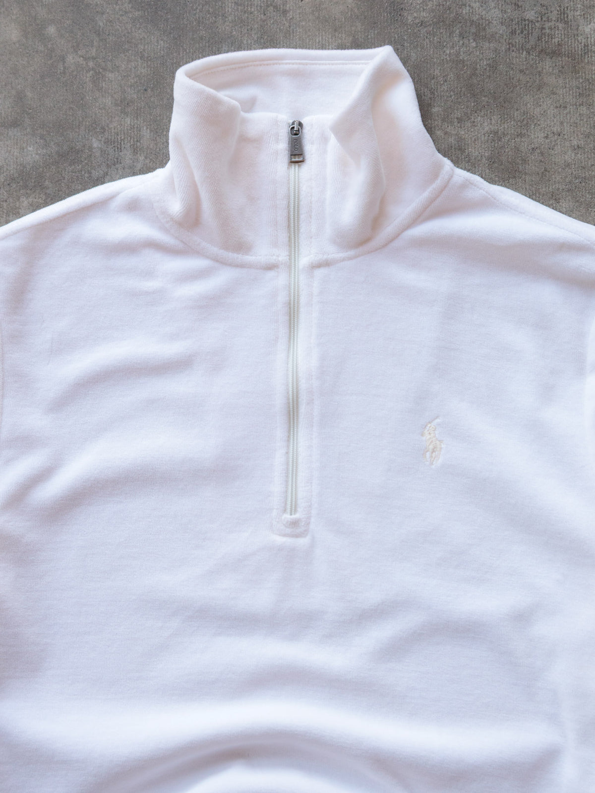 Vintage White Polo Ralph Lauren Velour Quarter Zip (S)