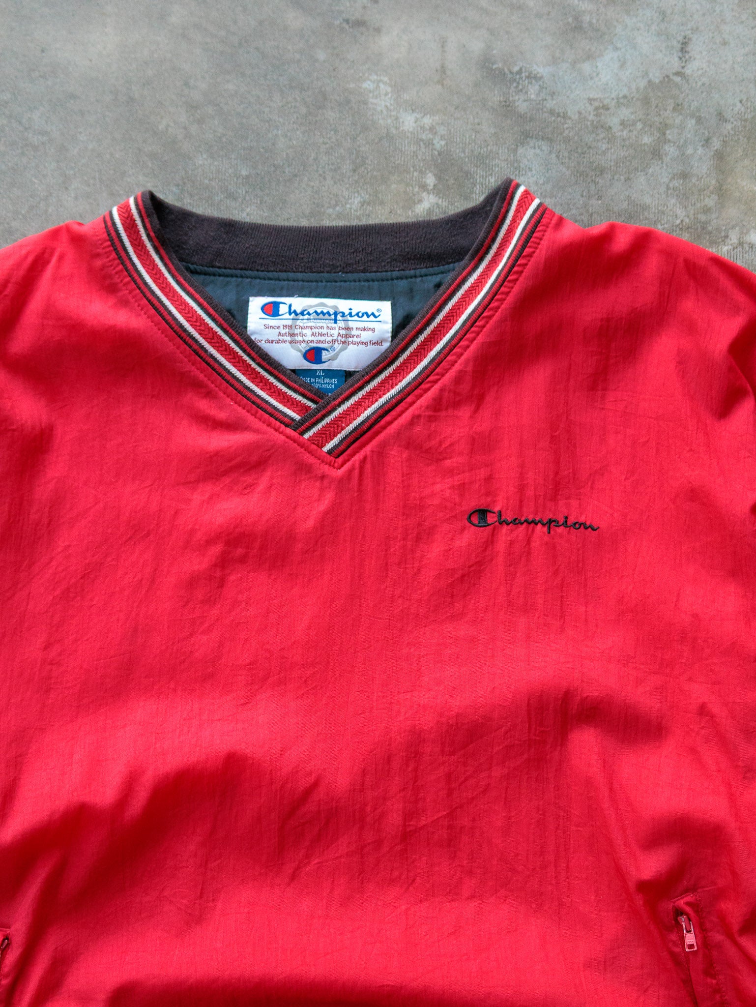 Vintage 90s Red Champion V-Neck Windbreaker (XL)