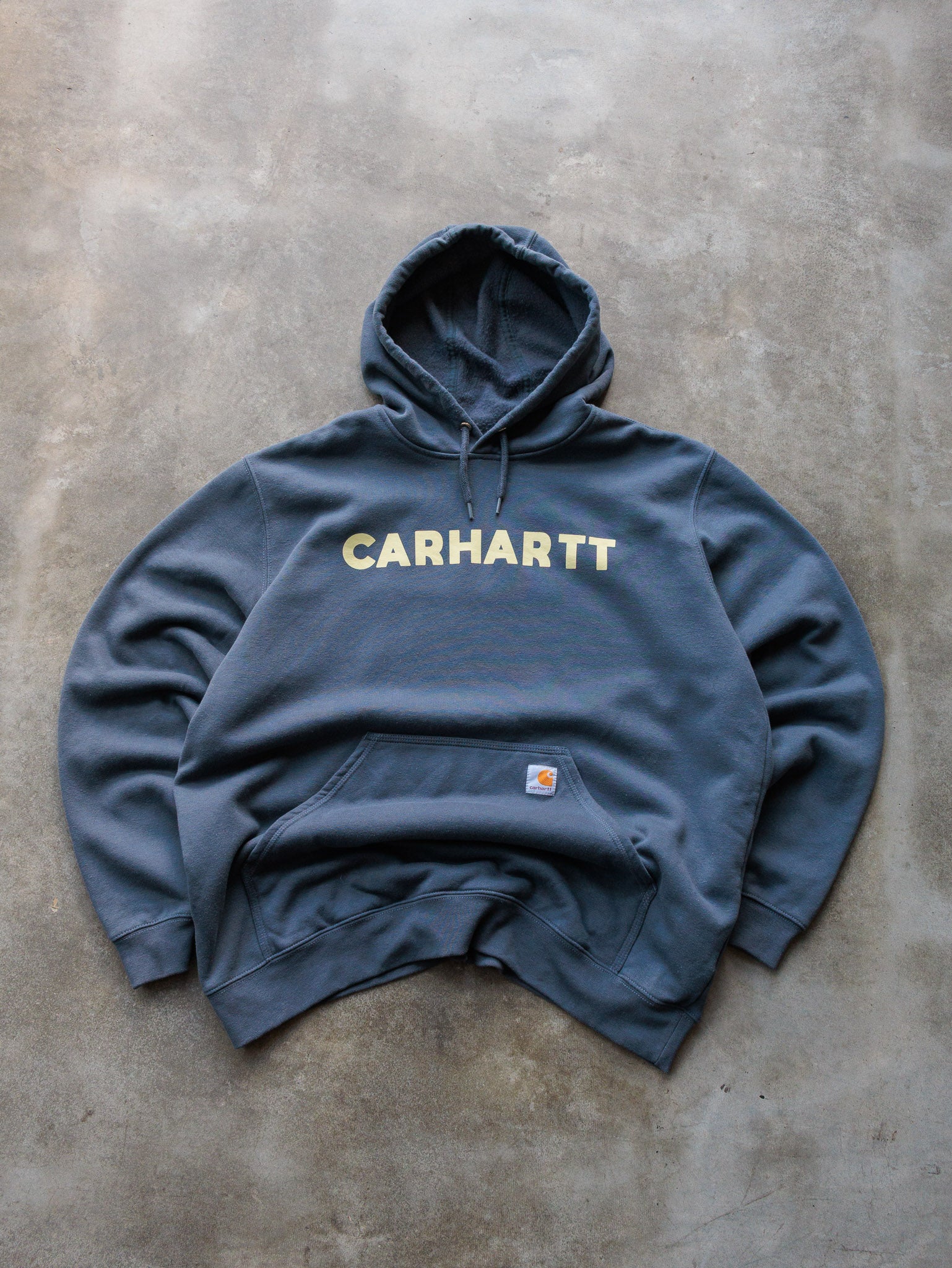 Vintage Slate Blue Carhartt Spell Out Hoodie (XL)