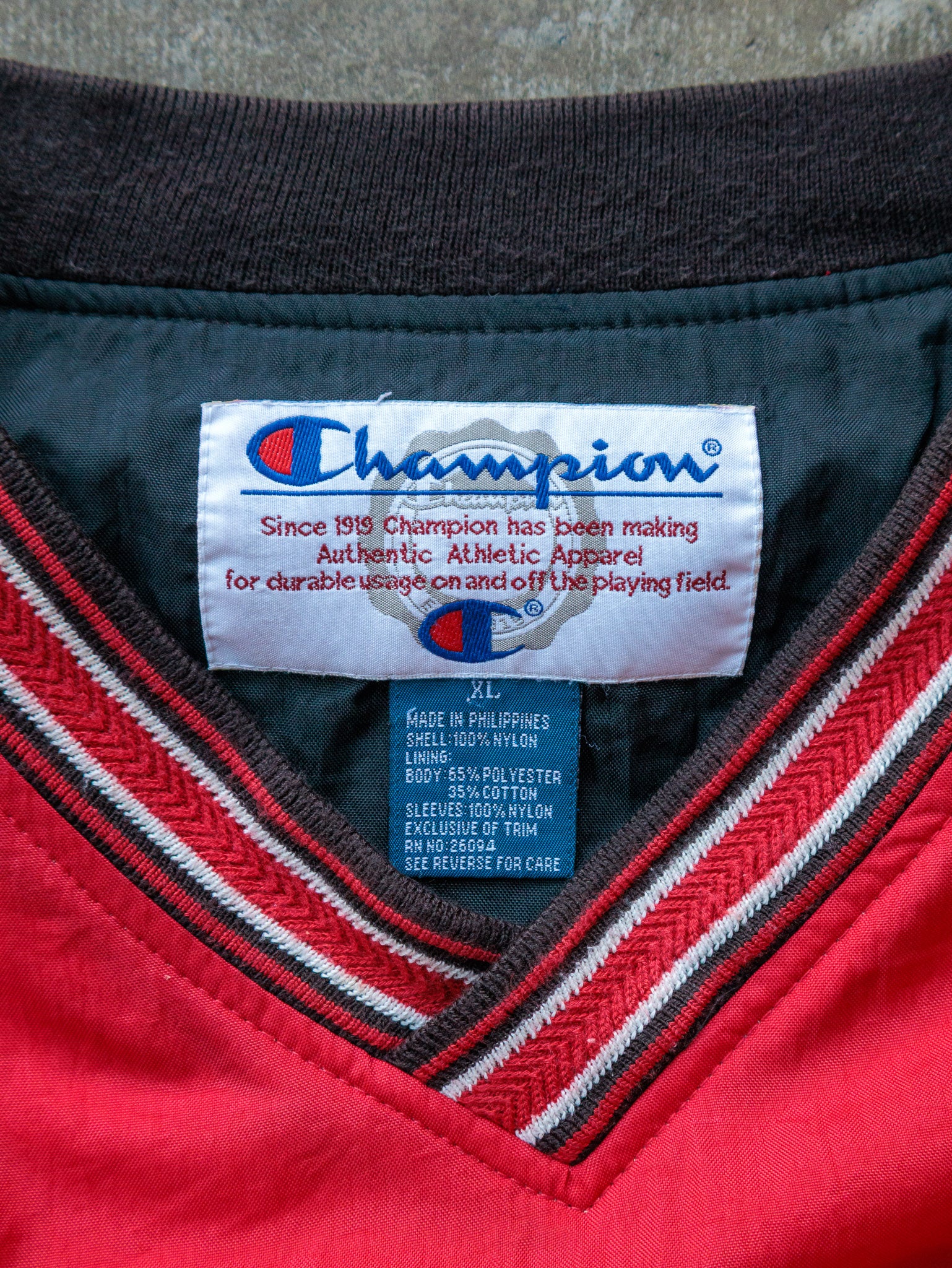 Vintage 90s Red Champion V-Neck Windbreaker (XL)