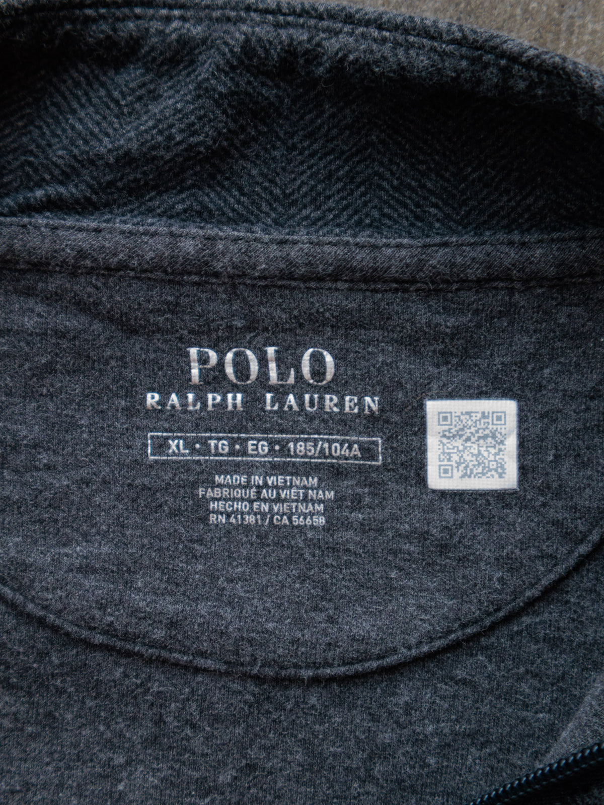 Vintage Grey Herringbone Polo Ralph Lauren Knit Quarter Zip (XL)