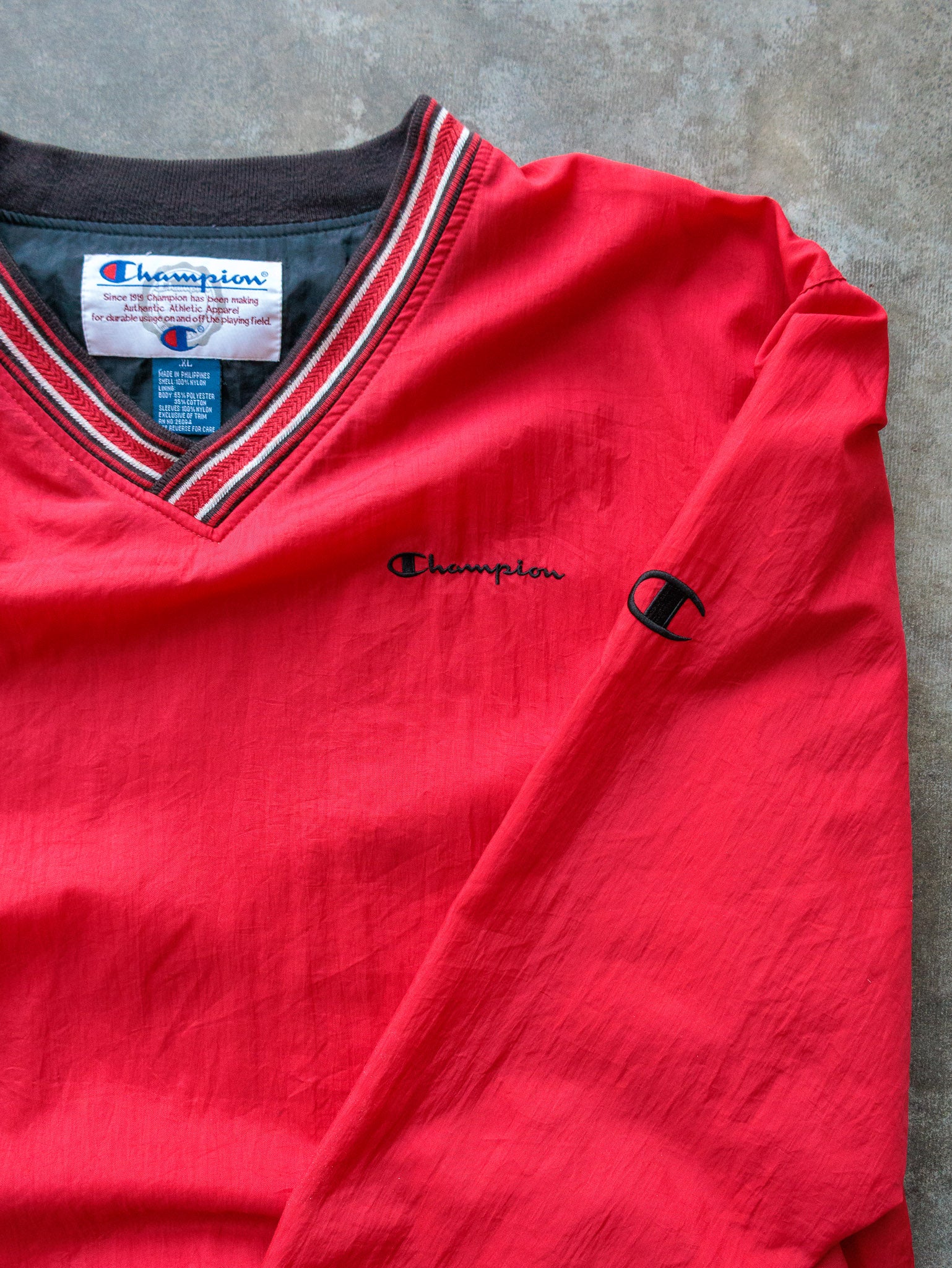 Vintage 90s Red Champion V-Neck Windbreaker (XL)