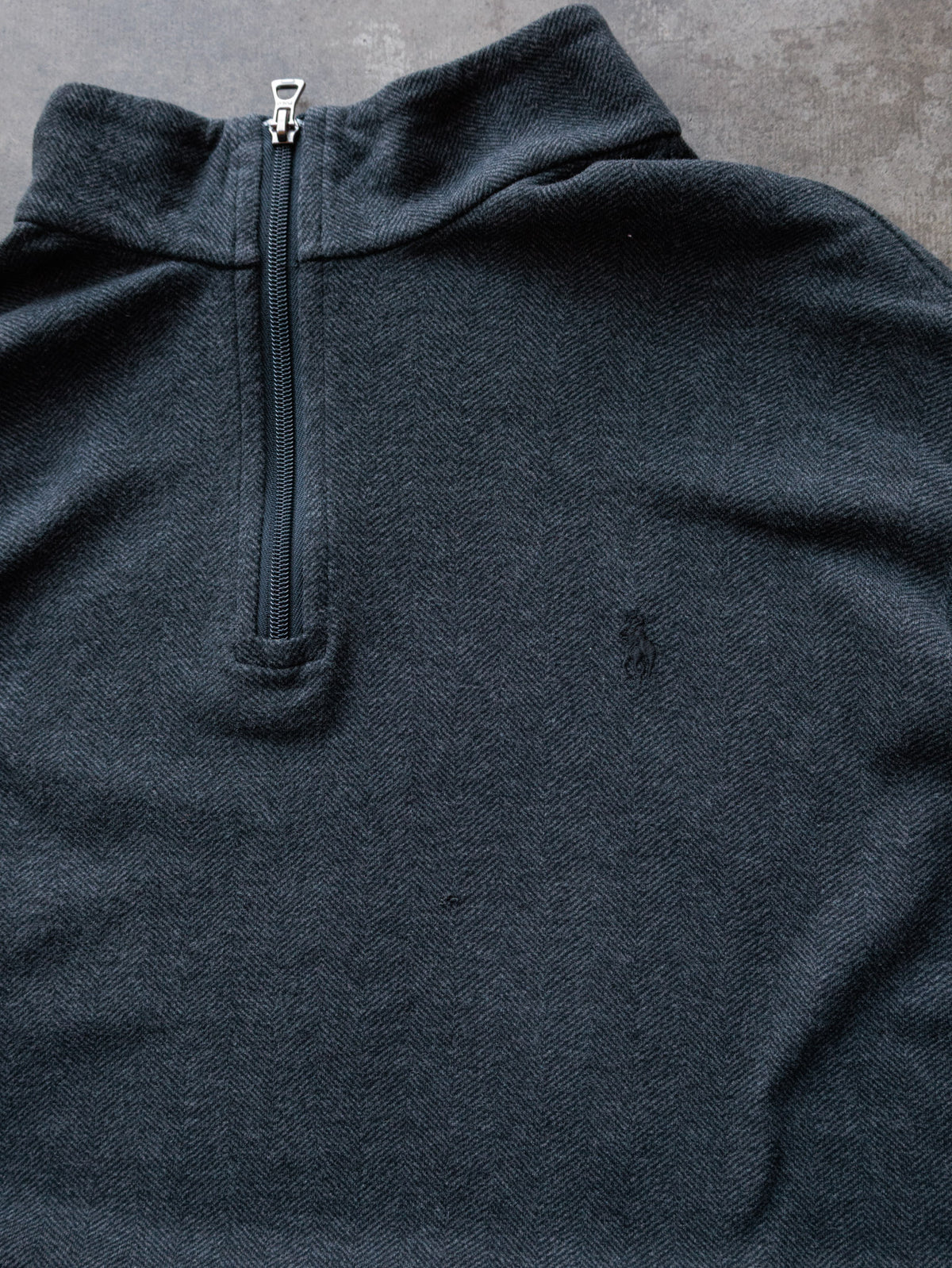 Vintage Grey Herringbone Polo Ralph Lauren Knit Quarter Zip (XL)