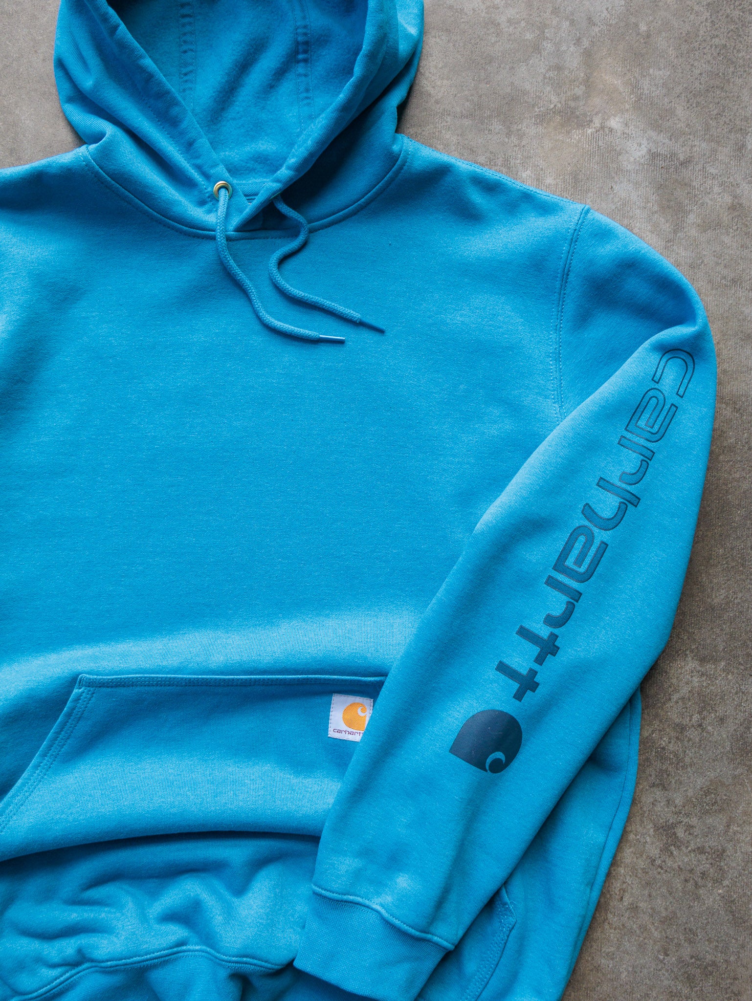Vintage Blue Carhartt Sleeve Spell Out Hoodie (L)