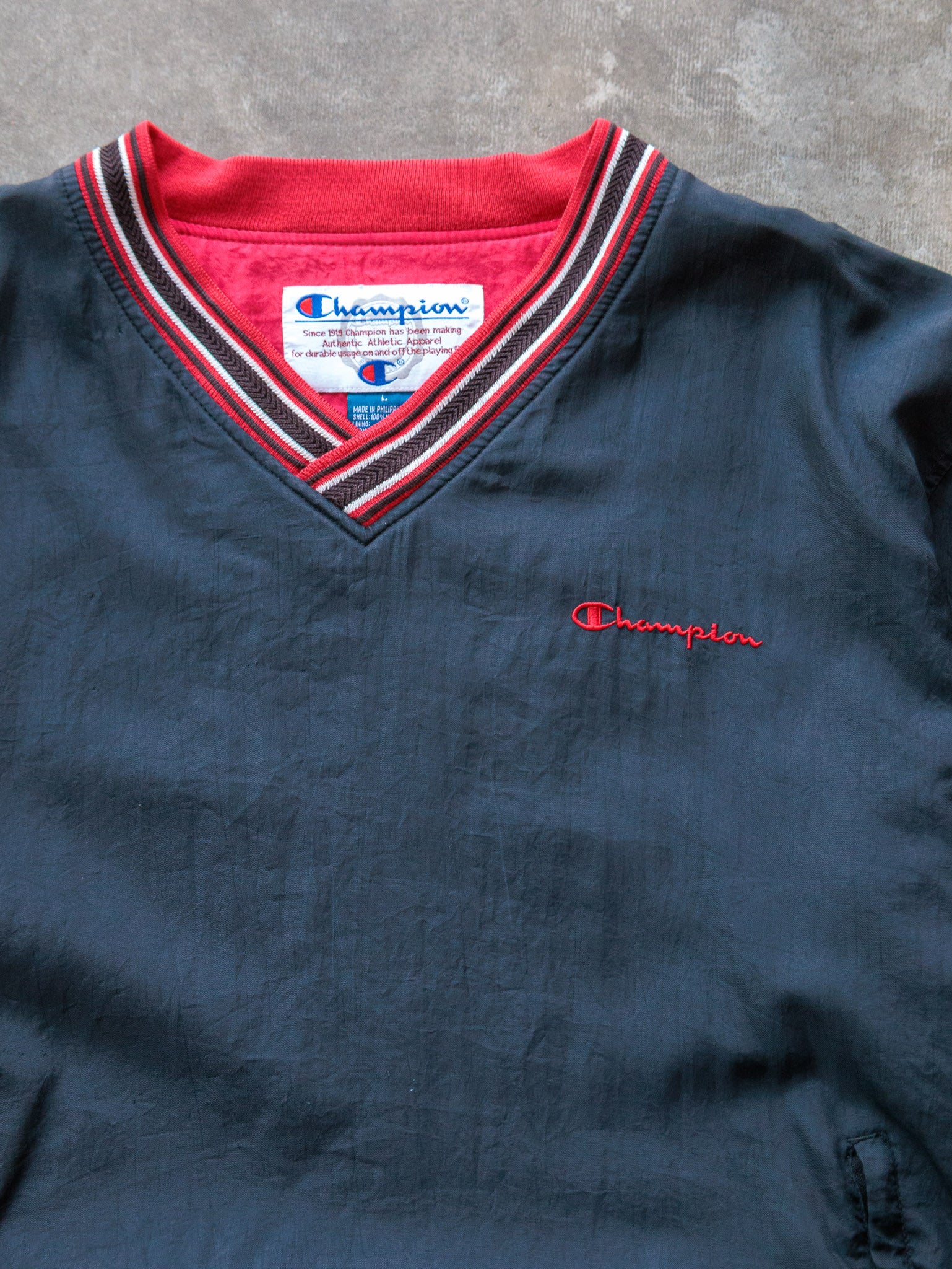 Vintage 90s Black Champion V-Neck Windbreaker (L)