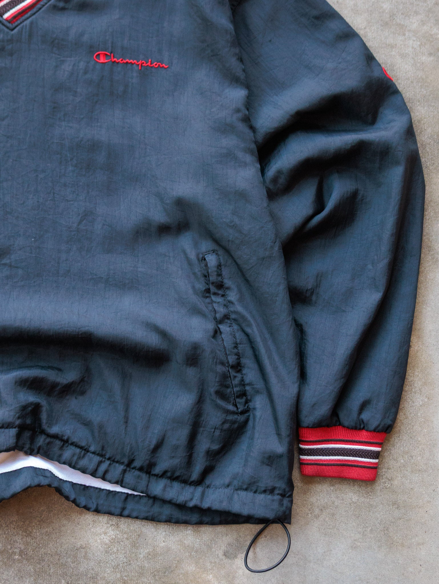 Vintage 90s Black Champion V-Neck Windbreaker (L)