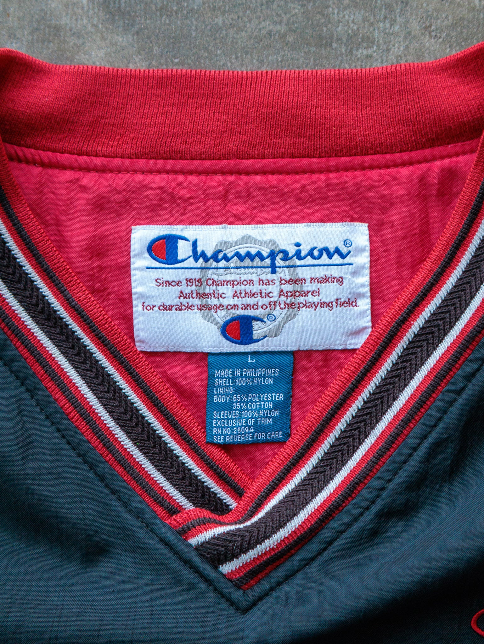 Vintage 90s Black Champion V-Neck Windbreaker (L)