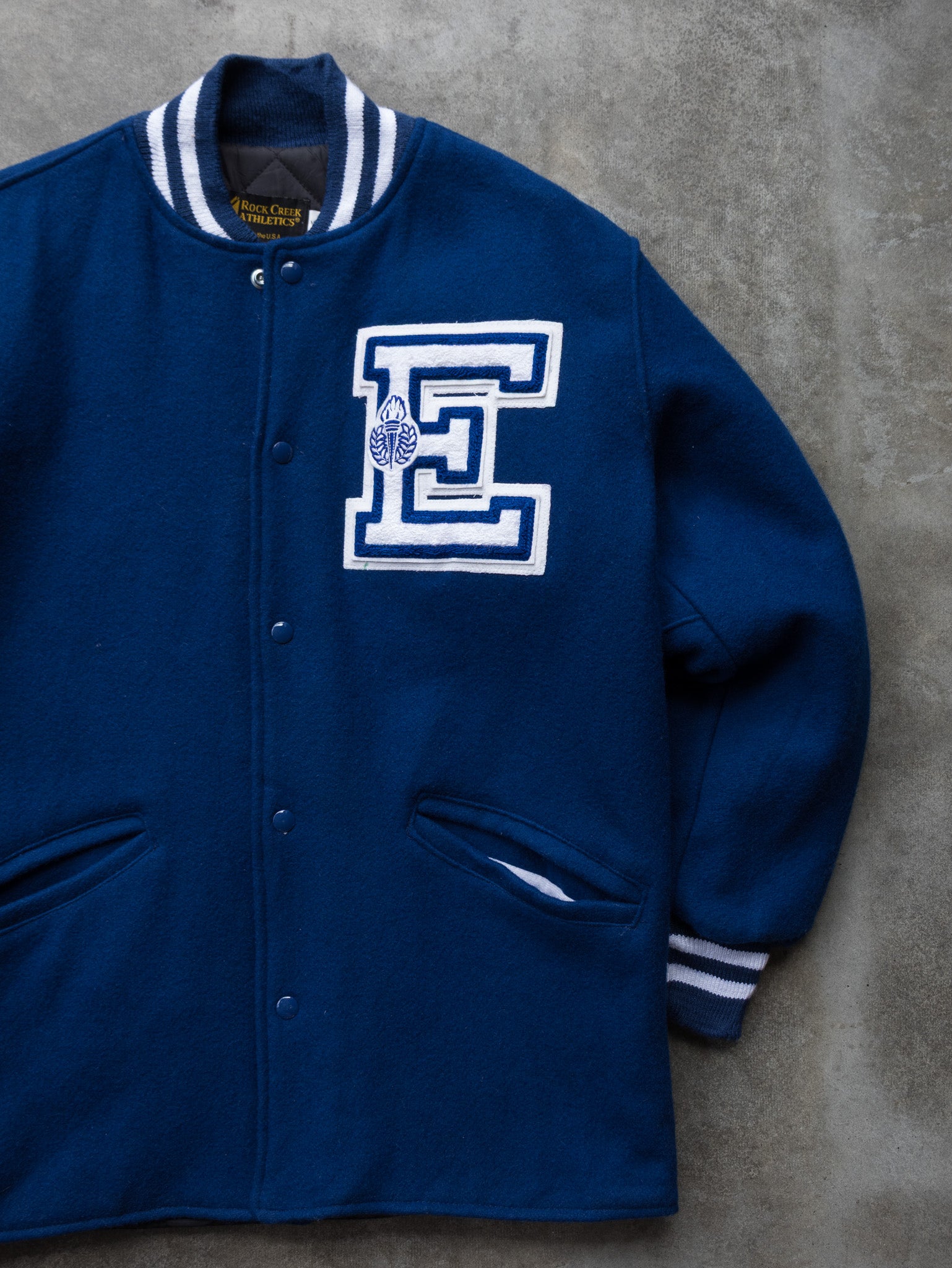 Vintage 90s Blue Rock Creek Athletics Varsity Wool Jacket (M)