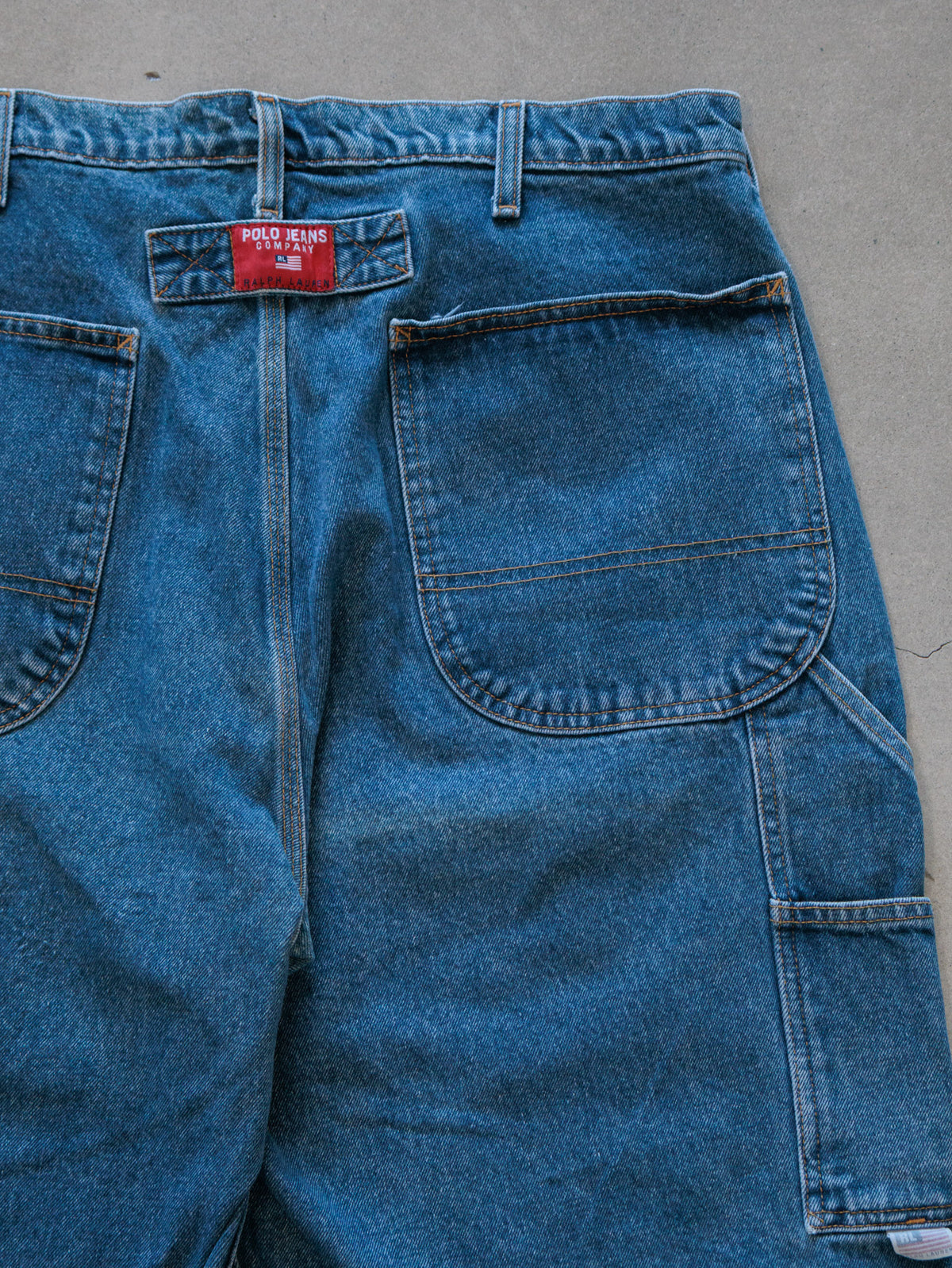 Vintage Blue Polo Jeans Company Denim Carpenter Shorts (W36)