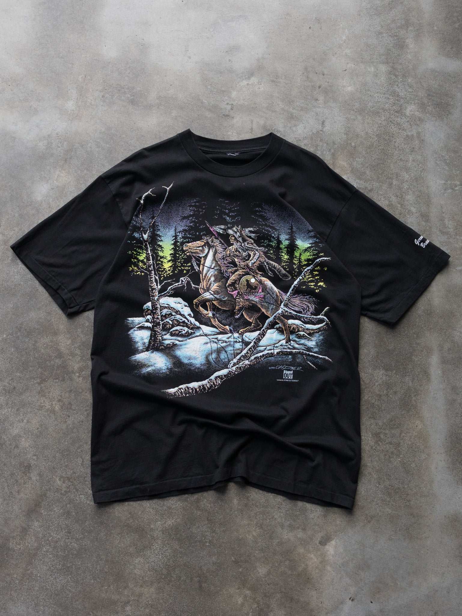 Vintage 1994 Black Stand Out Designs Warrior Graphic Tee (XL)