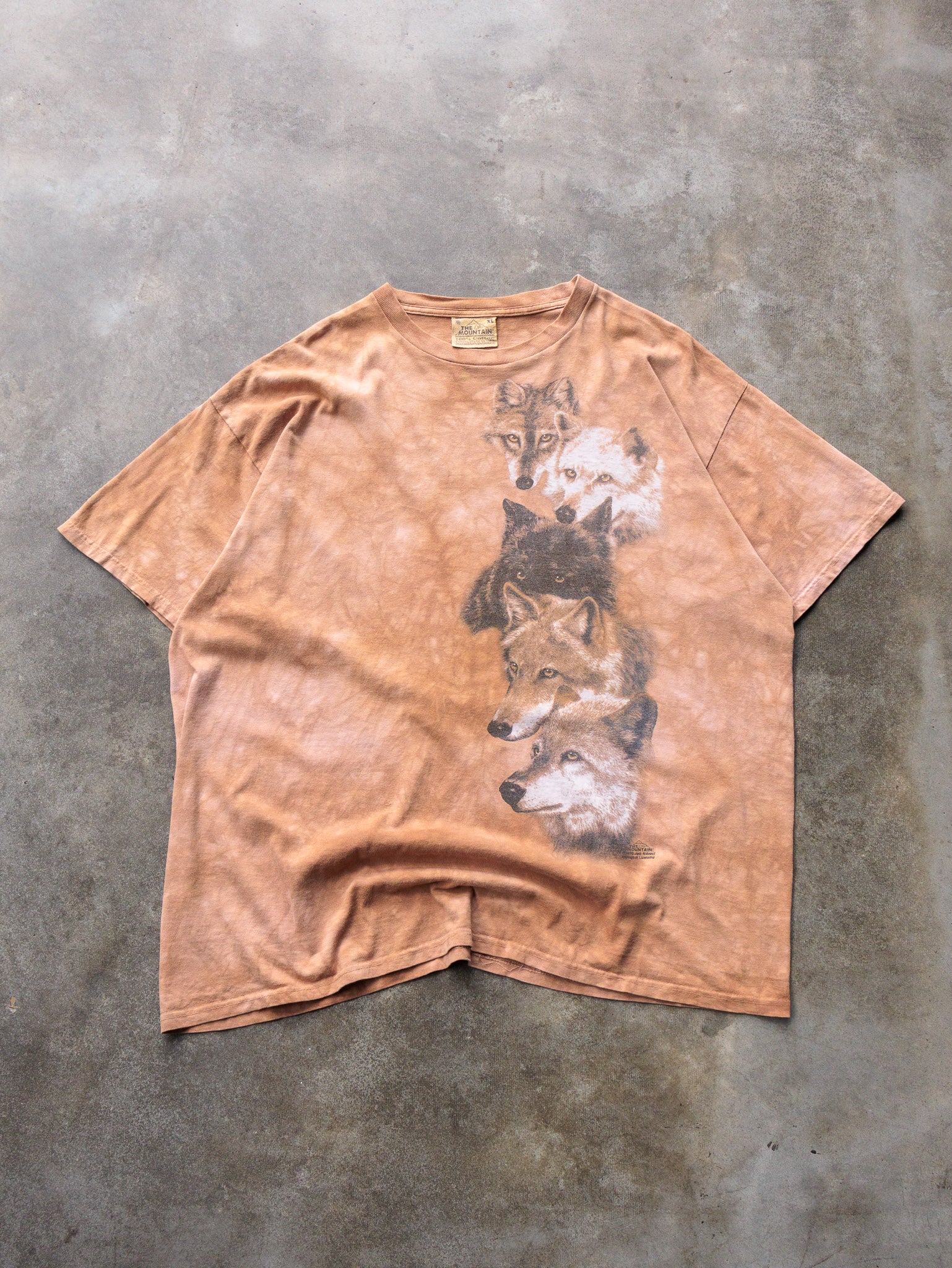 Vintage 90s Brown Tie Dye Wolf Graphic Tee (XL)