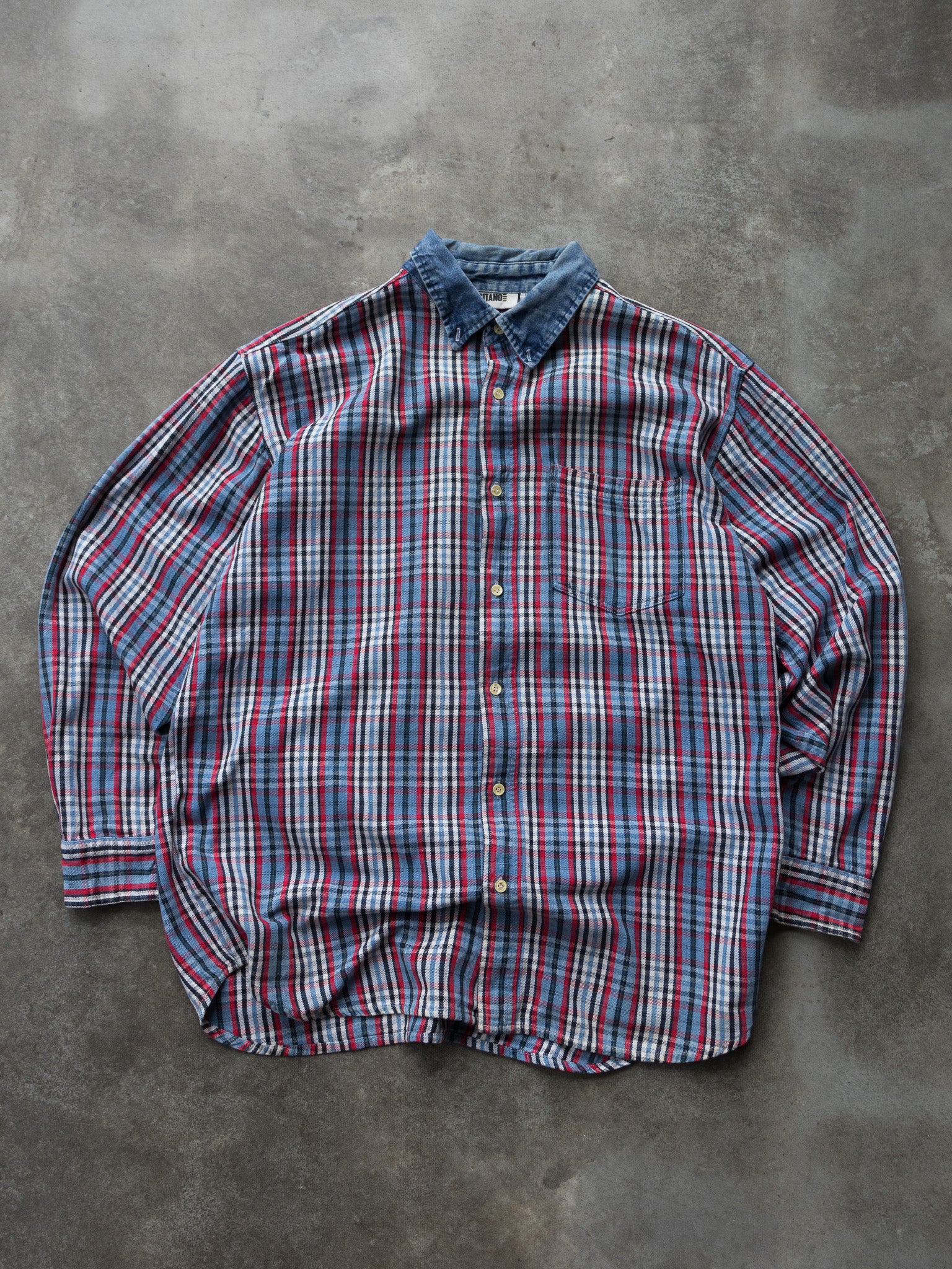 Vintage 90s Blue Gitano Plaid Flannel Shirt (XL)