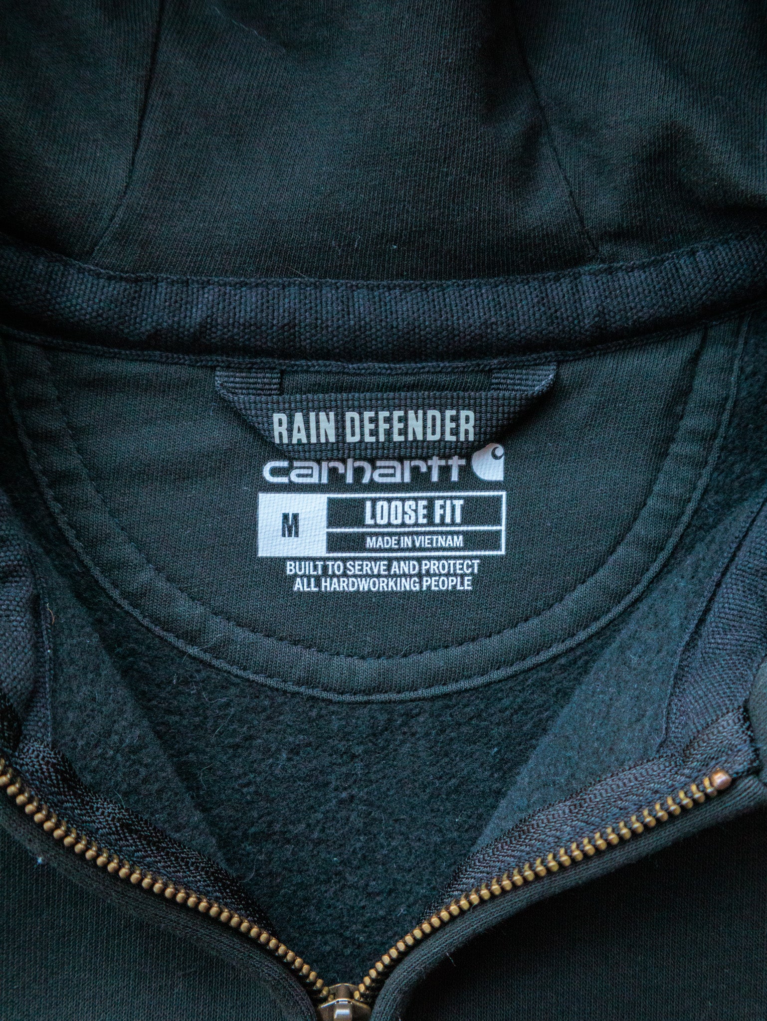 Vintage Black Carhartt Rain Defender Zip Up Hoodie (M)