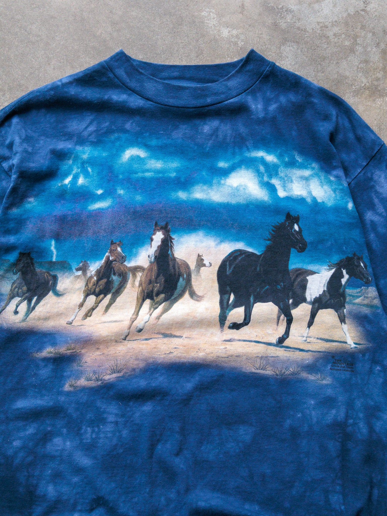 Vintage 1999 Blue Tie-Dye Wild Horses Graphic Tee (L)
