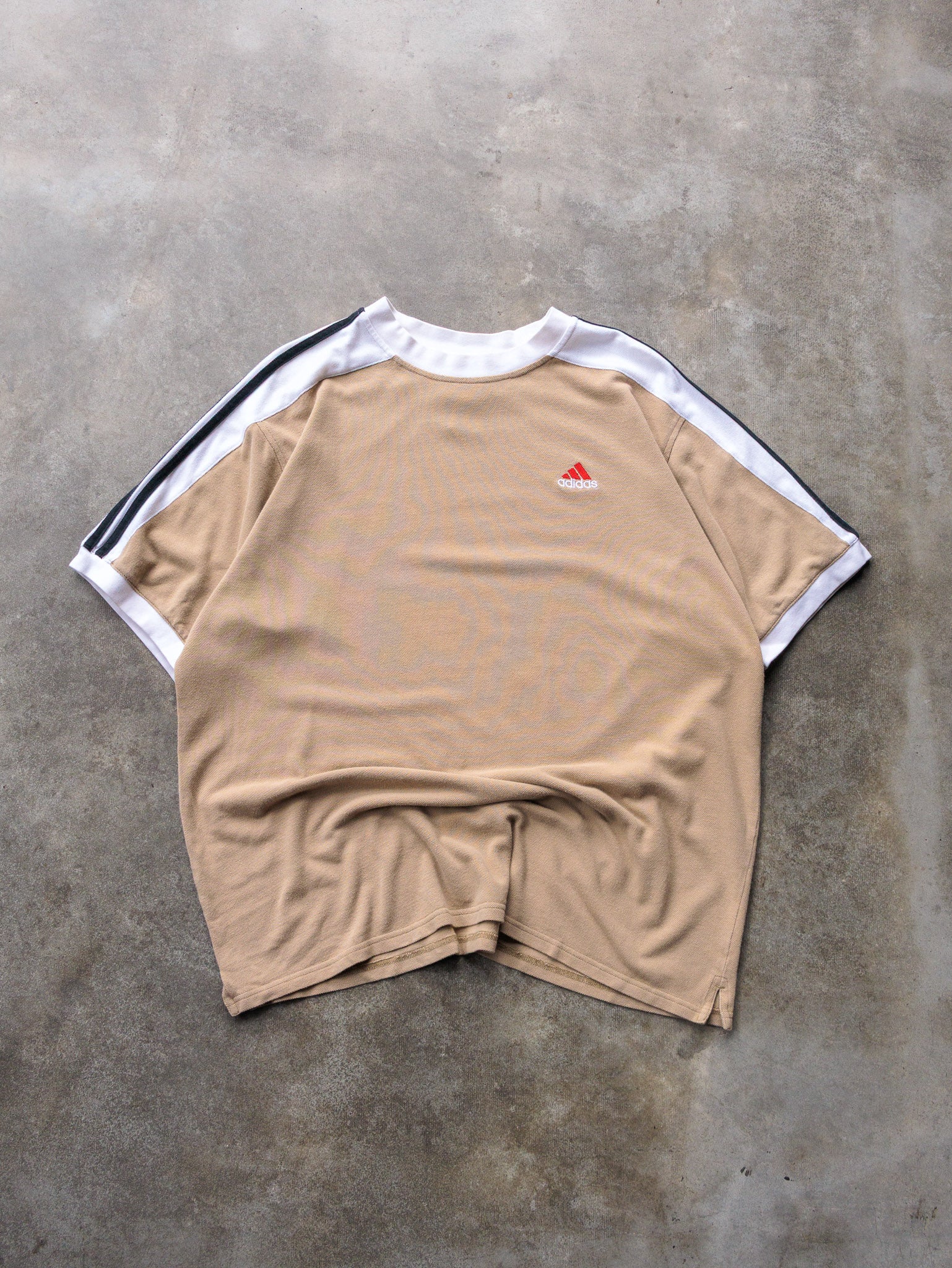 Vintage 90s Tan Adidas 3-Stripe Tee (L)