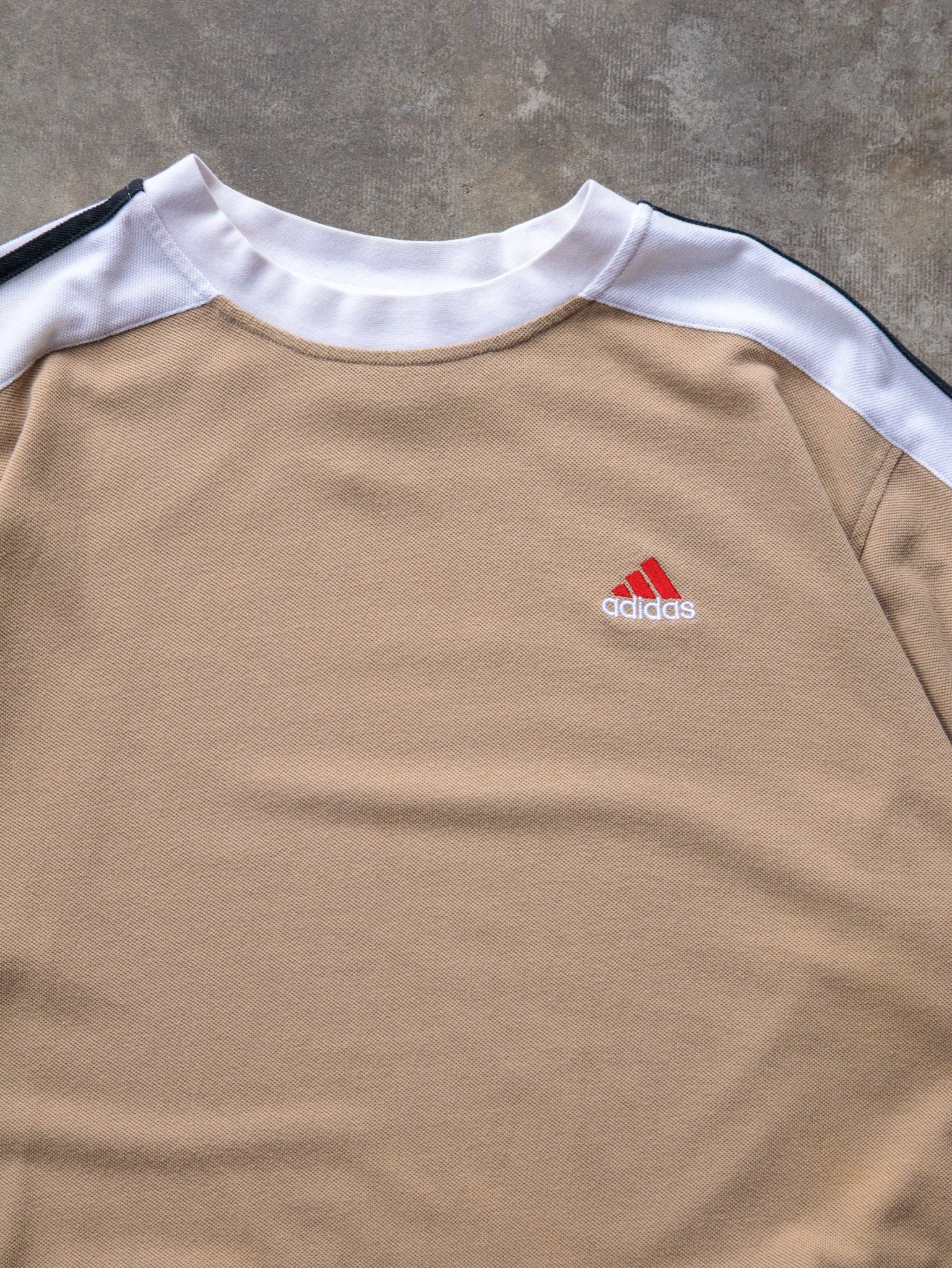 Vintage 90s Tan Adidas 3-Stripe Tee (L)