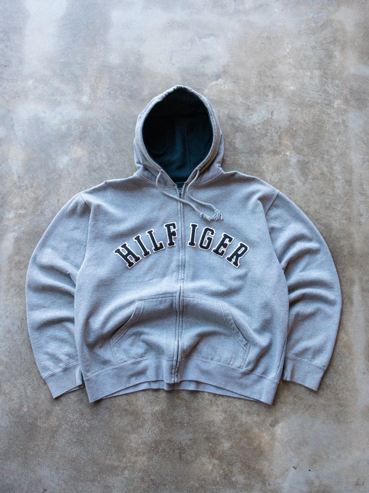 Vintage 00s Grey Tommy Hilfiger Zip Up Hoodie (XL)