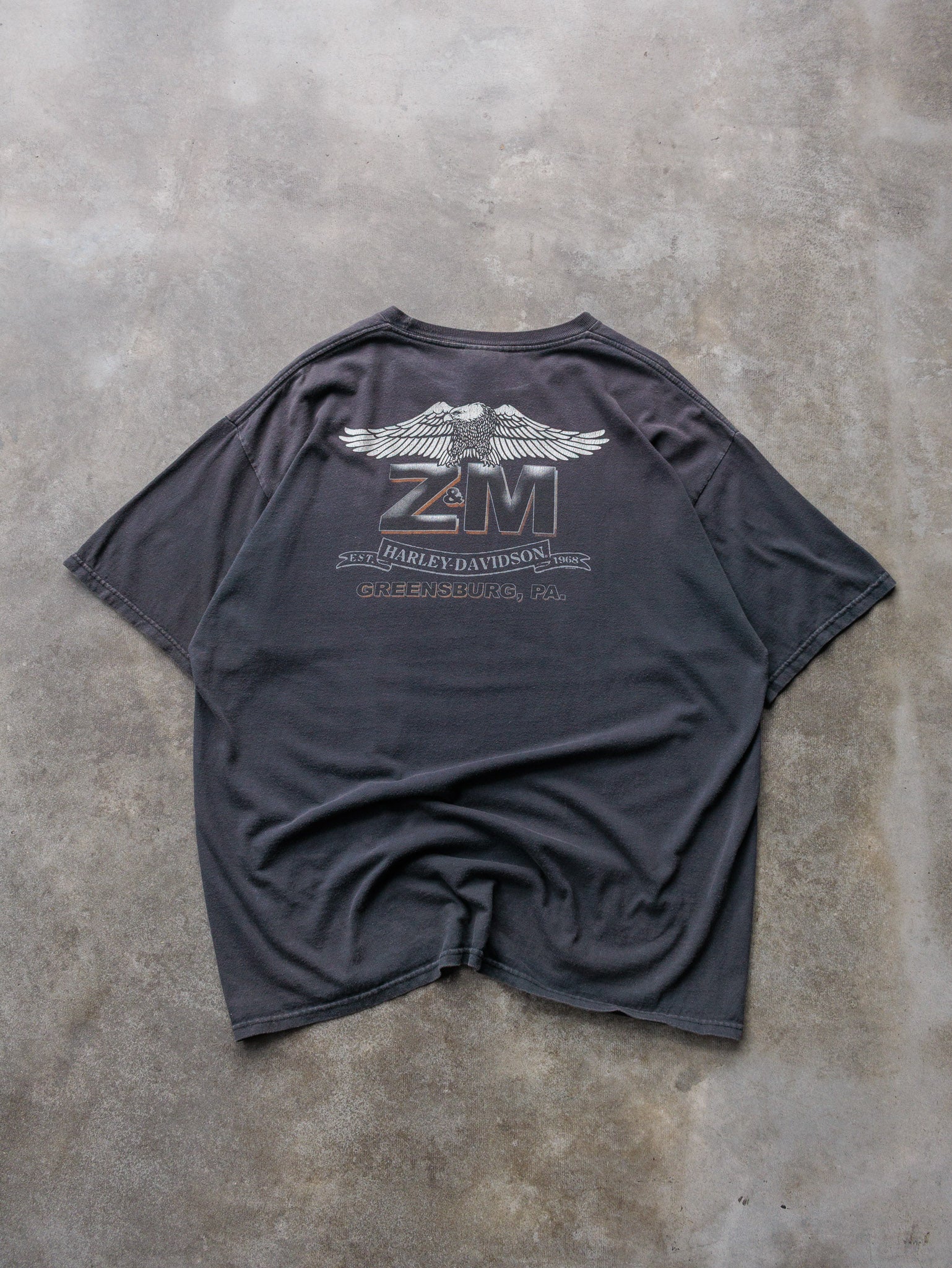 Vintage Faded Black Harley-Davidson Greensburg Pennsylvania Tee (XL)