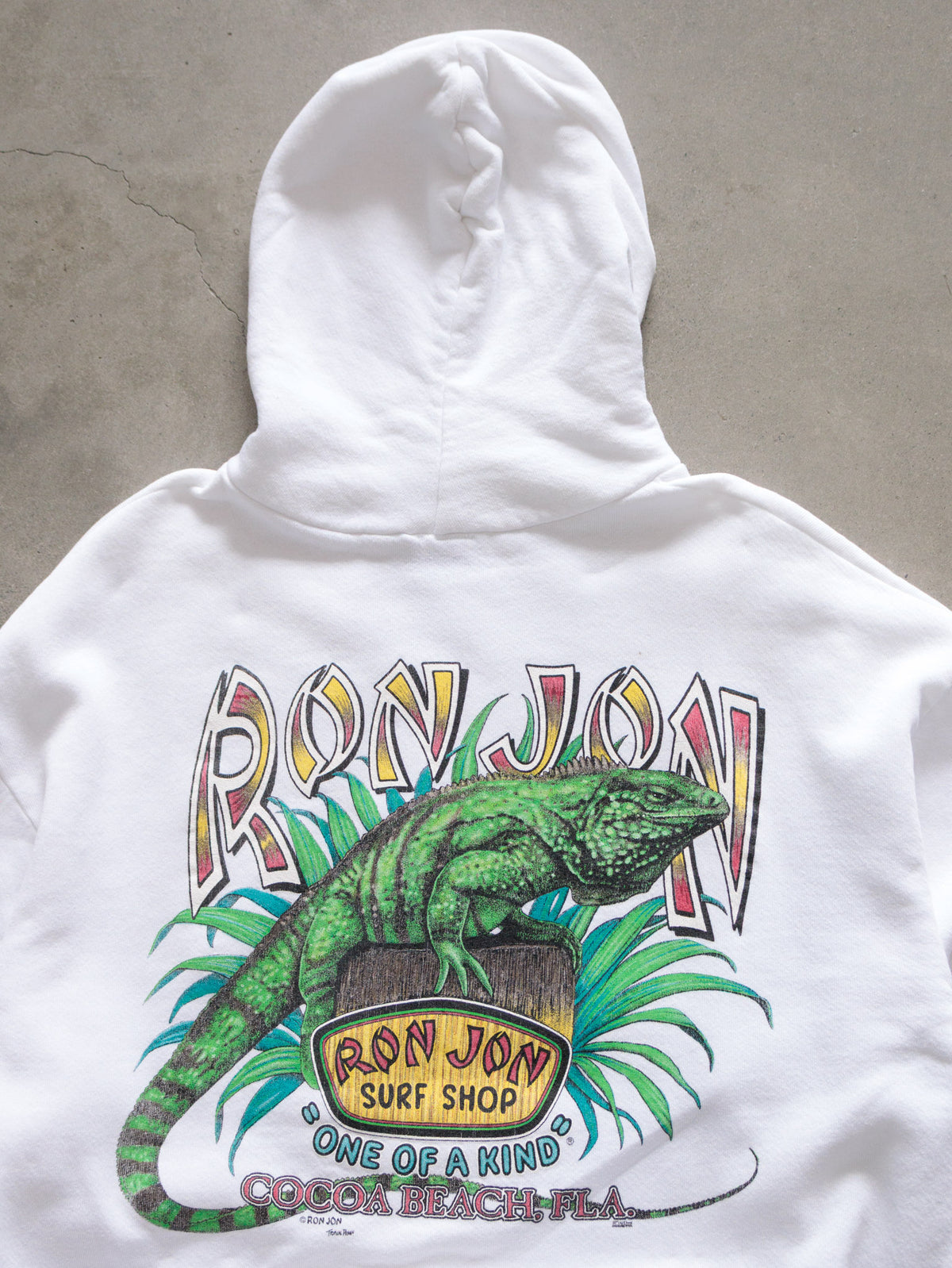 Vintage White Ron Jon Surf Shop Cocoa Beach Iguana Hoodie (-)
