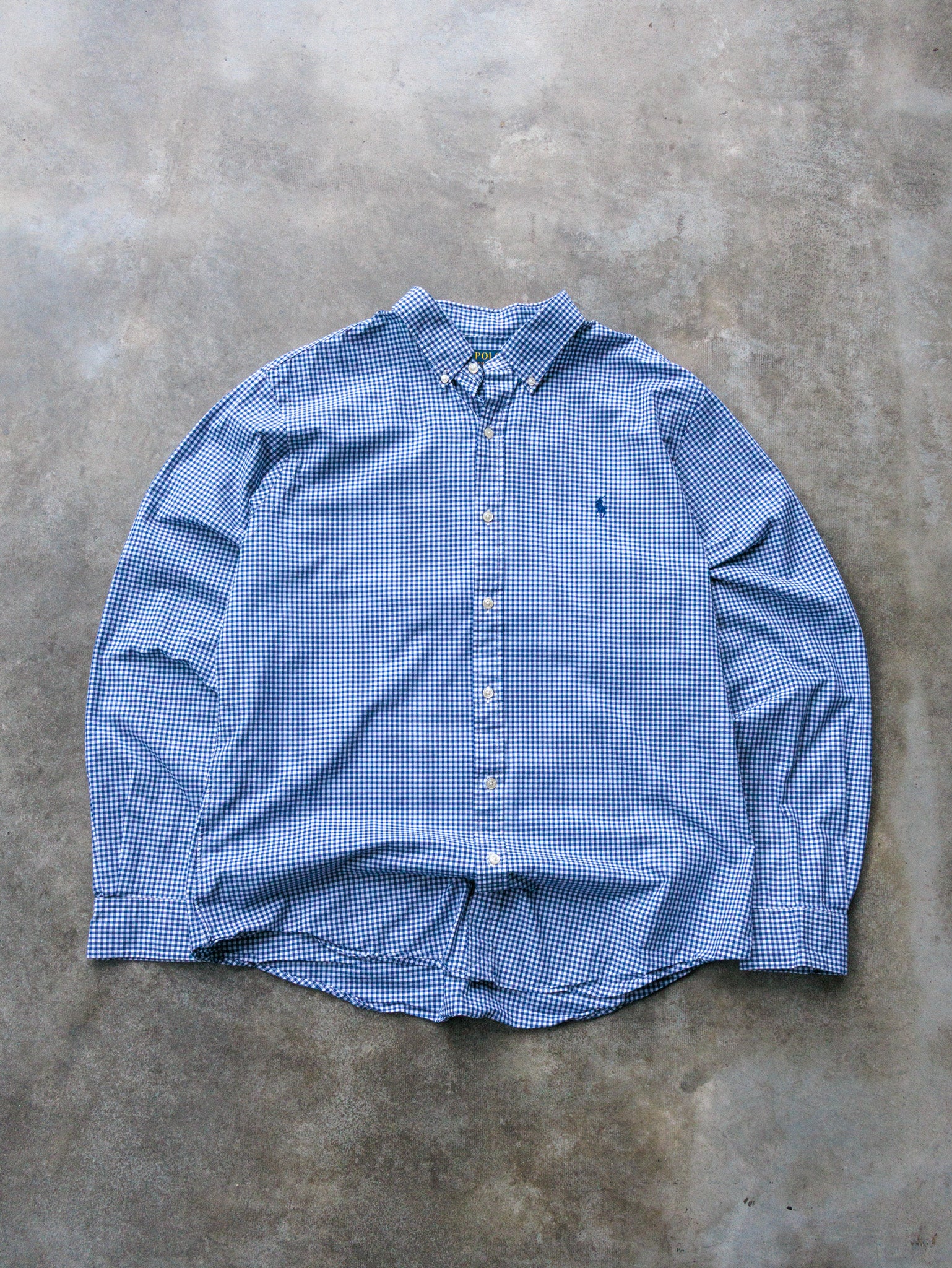 Vintage Blue Check Polo Ralph Lauren Shirt (XL)