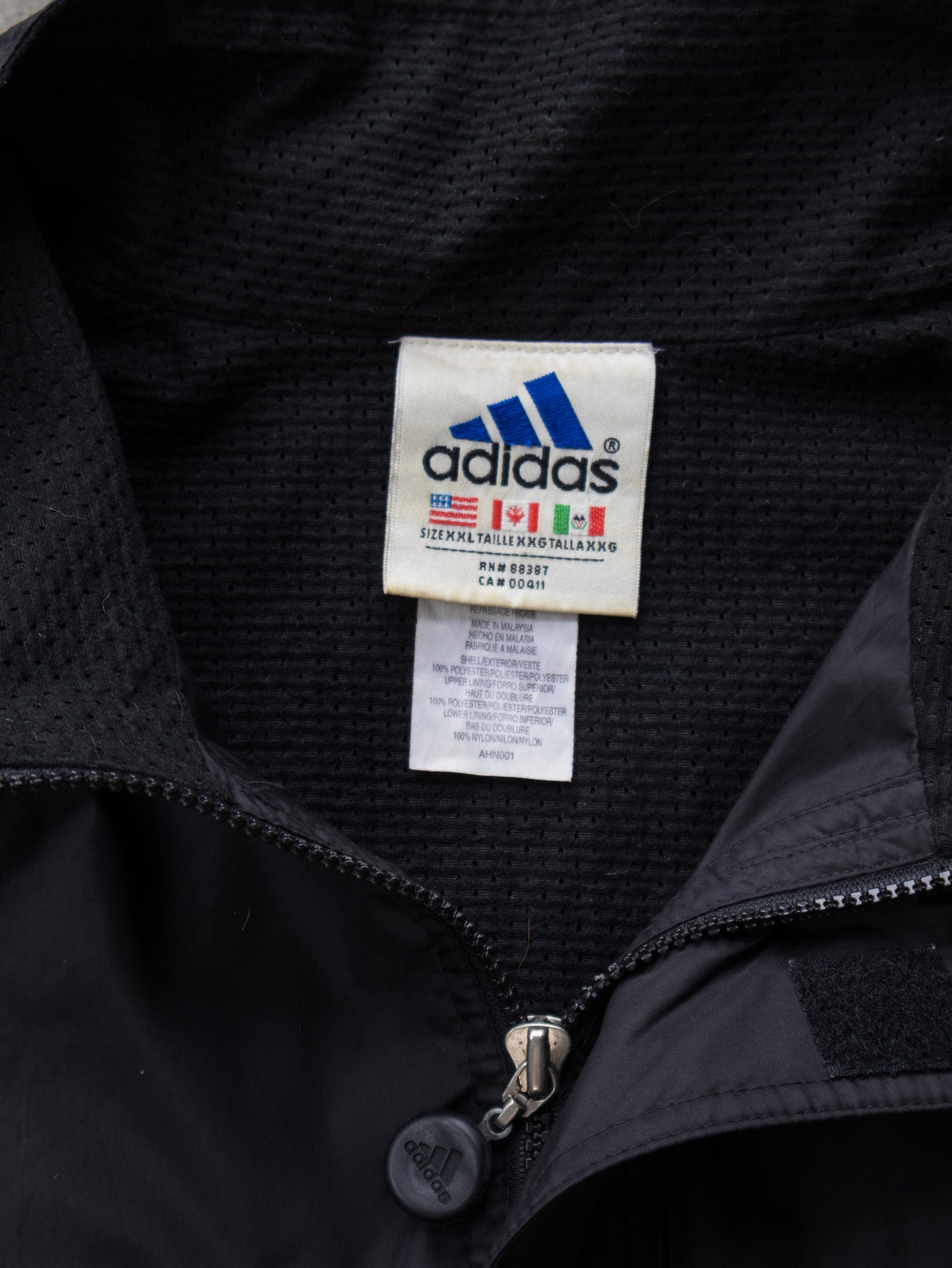 Vintage Black Adidas Zip Jacket (2XL)