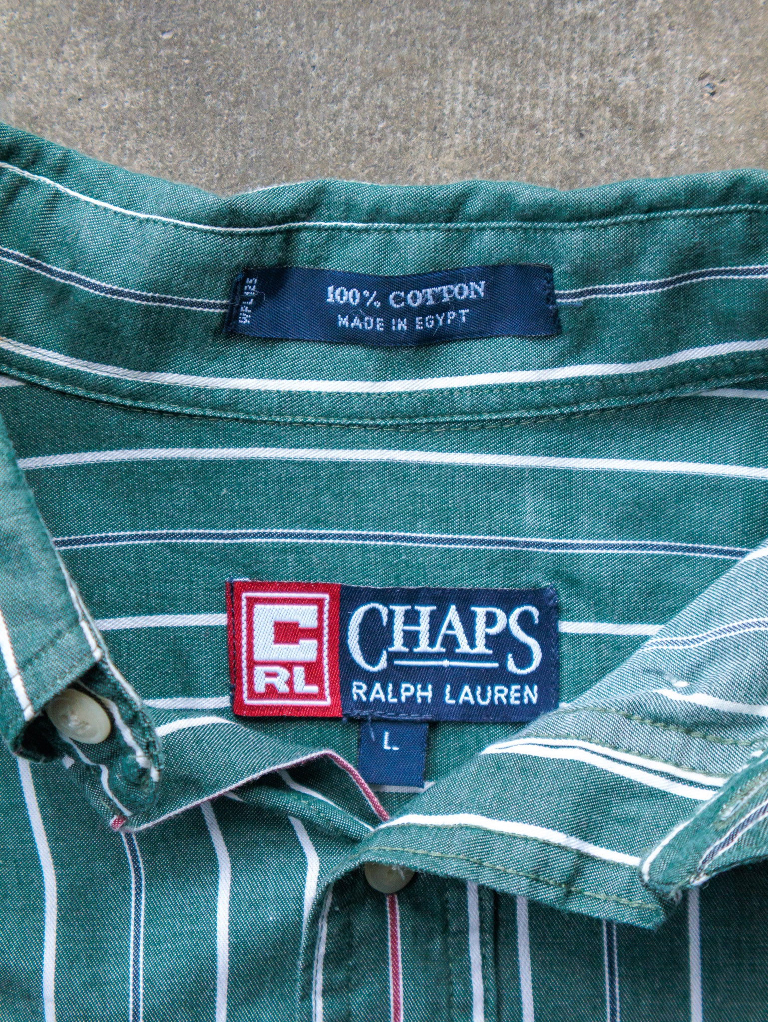 Vintage 90s Green Striped Chaps Ralph Lauren Shirt (L)