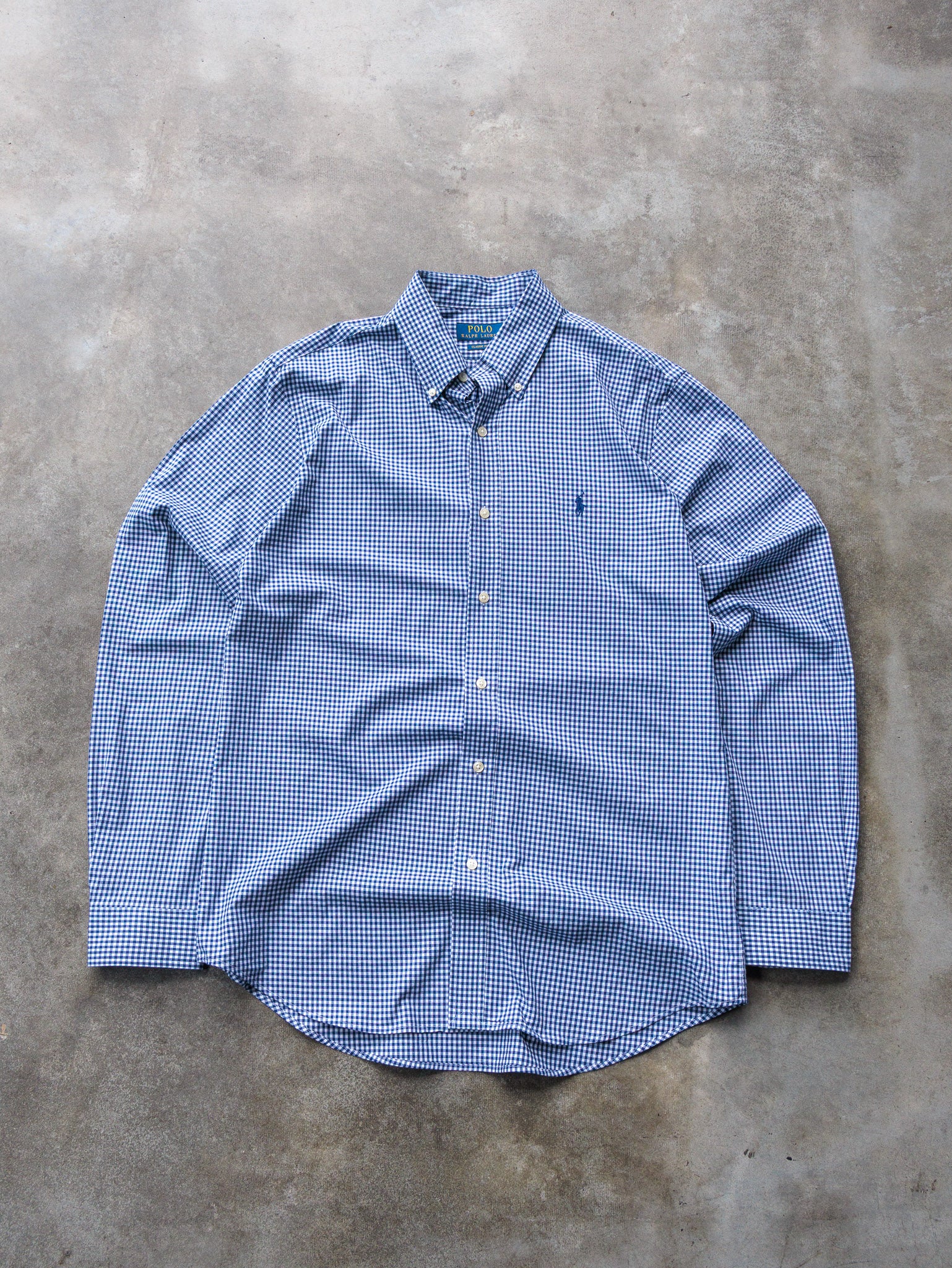 Vintage Blue & White Gingham Polo Ralph Lauren Shirt (M)