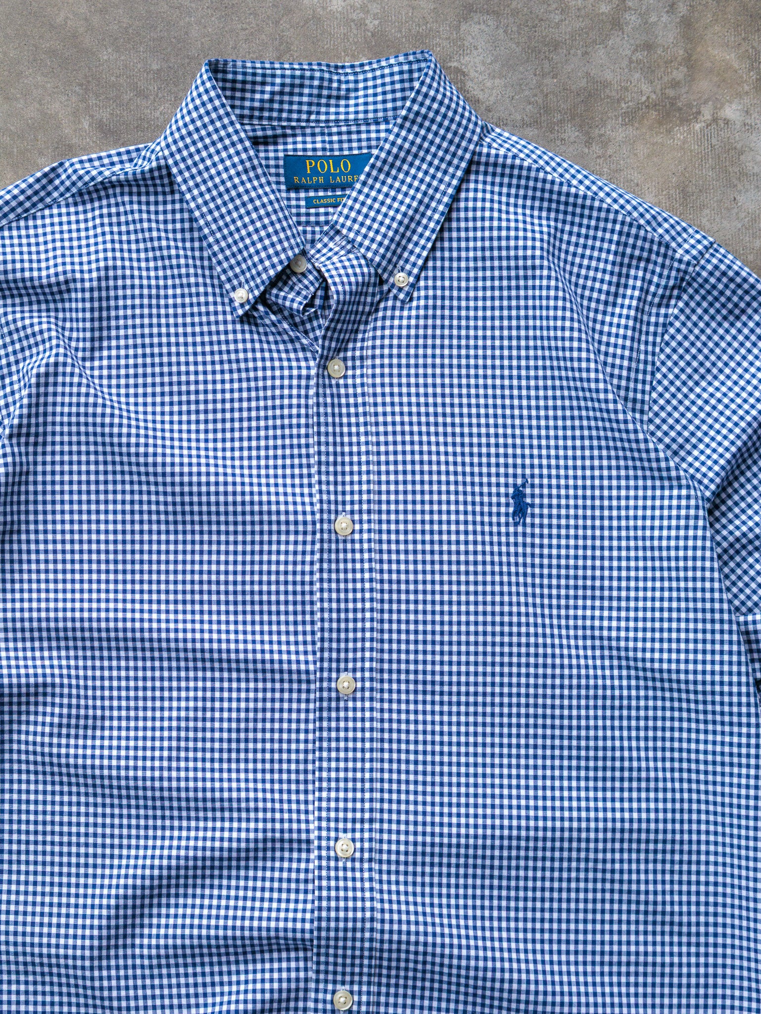 Vintage Blue & White Gingham Polo Ralph Lauren Shirt (M)