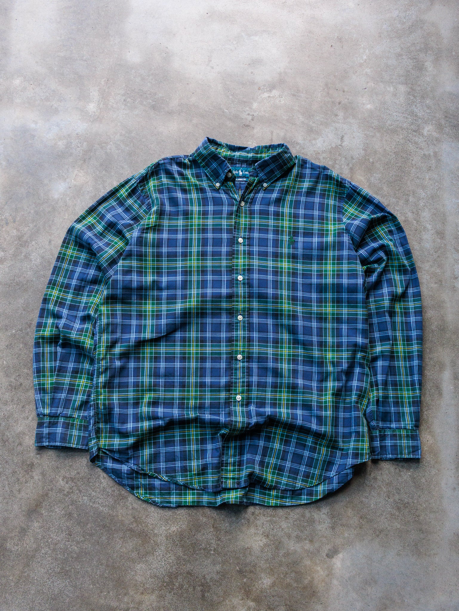 Vintage Blue & Green Plaid Ralph Lauren Shirt (L)