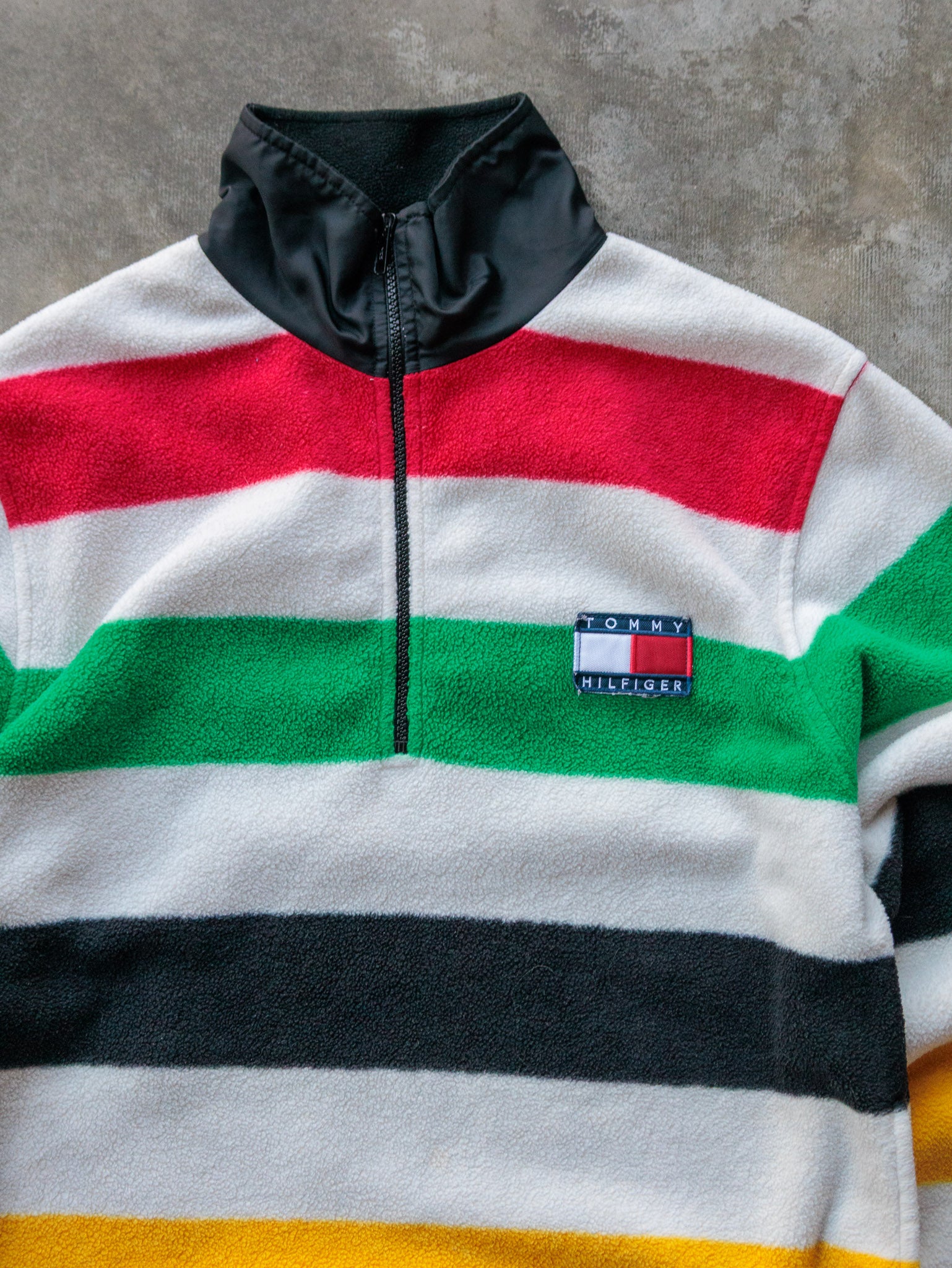 Vintage 90s Striped Tommy Hilfiger Quarter Zip Fleece Sweatshirt (S)