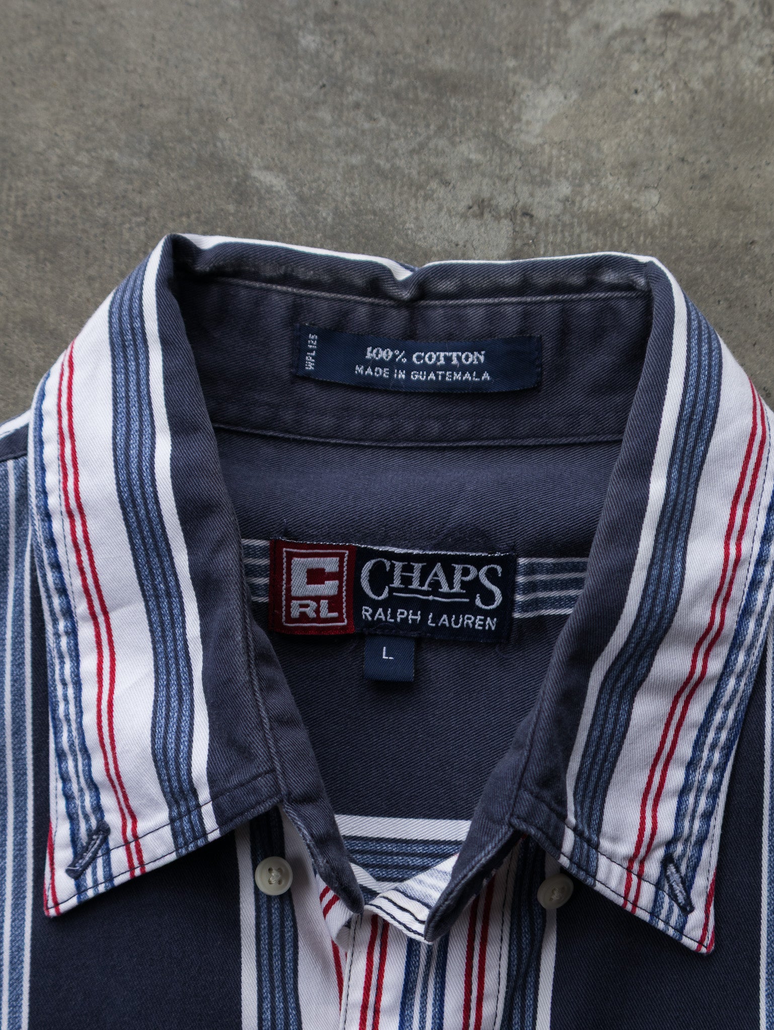 Vintage 90s Navy Chaps Ralph Lauren Multi Stripe Short Sleeve Shirt (L)