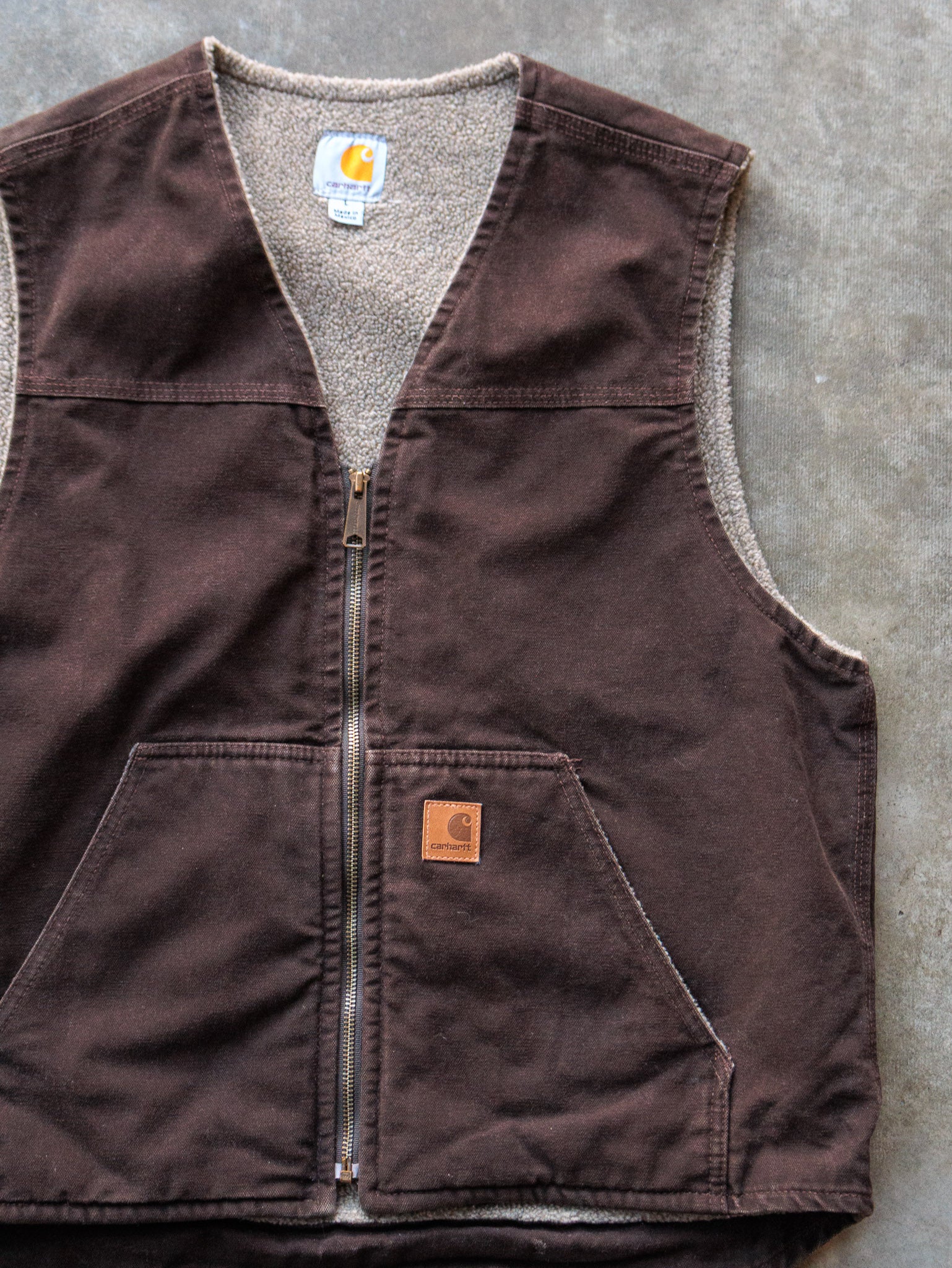 Vintage Brown Carhartt Sherpa Lined Vest (L)