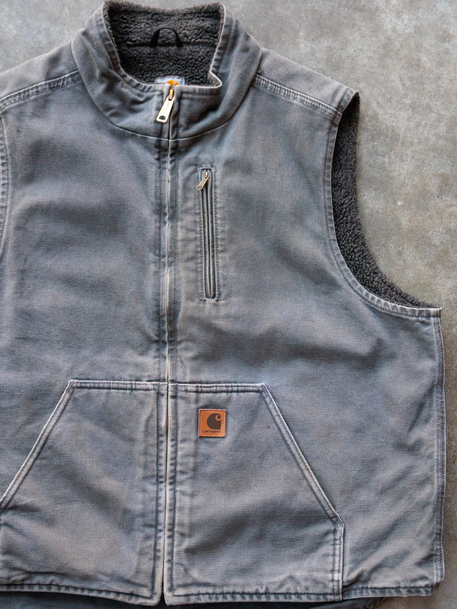 Vintage Grey Carhartt Sherpa Lined Vest (XL)