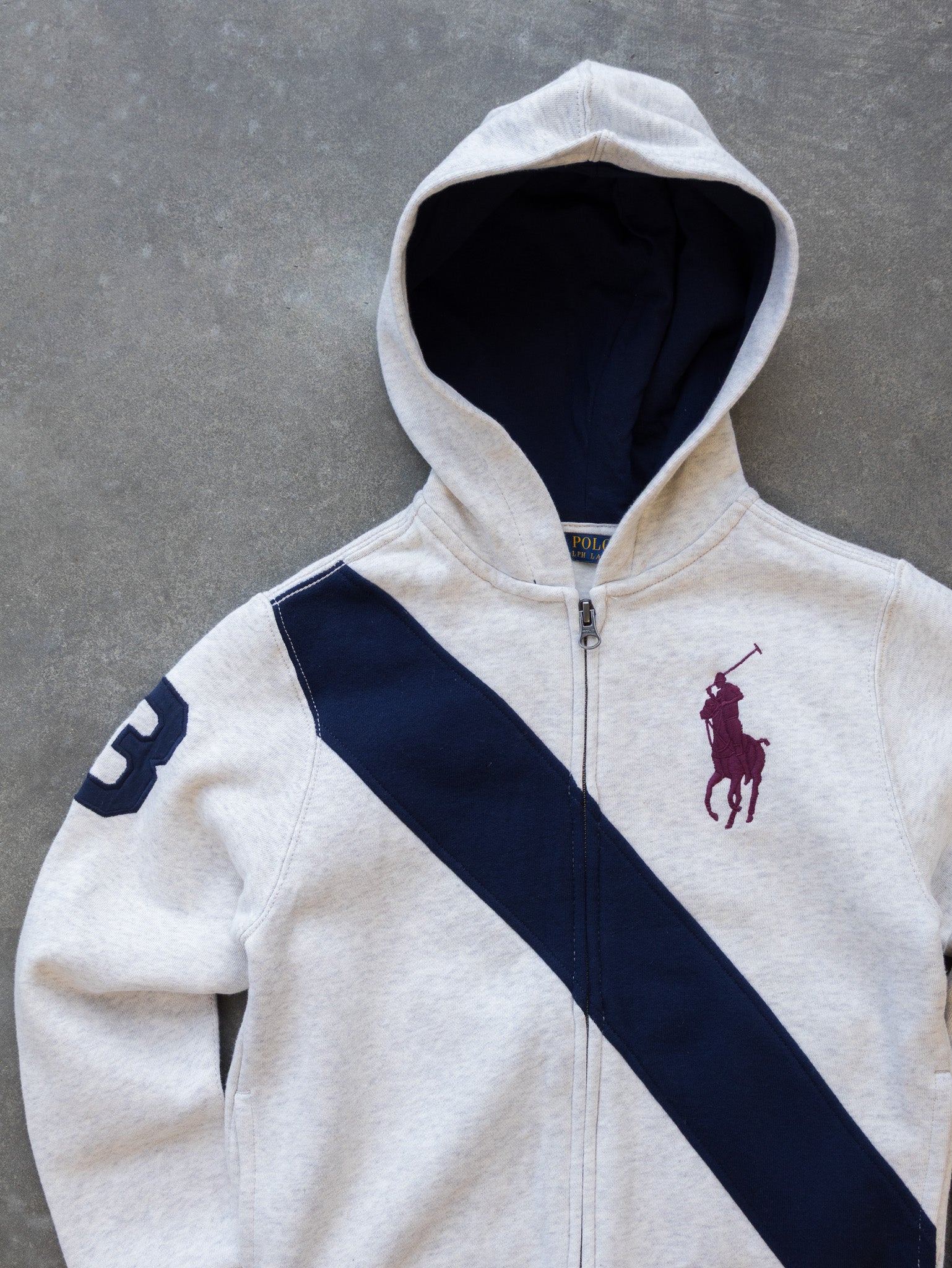 Vintage Grey Ralph Lauren Zip Hoodie (8–10Y)
