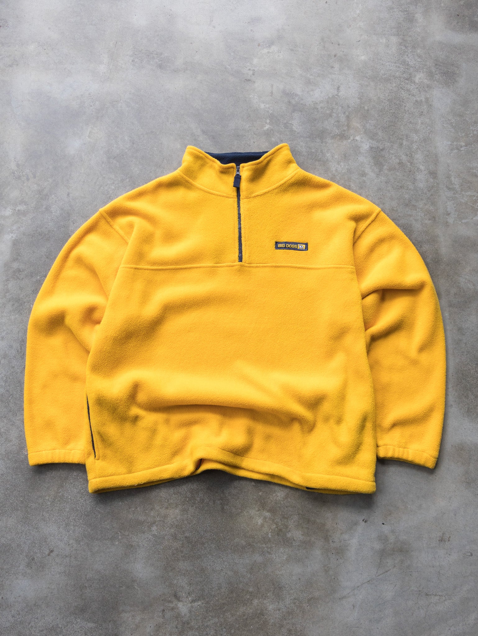 Vintage 90s Yellow Big Dogs Zip Fleece Sweatshirt (XL)