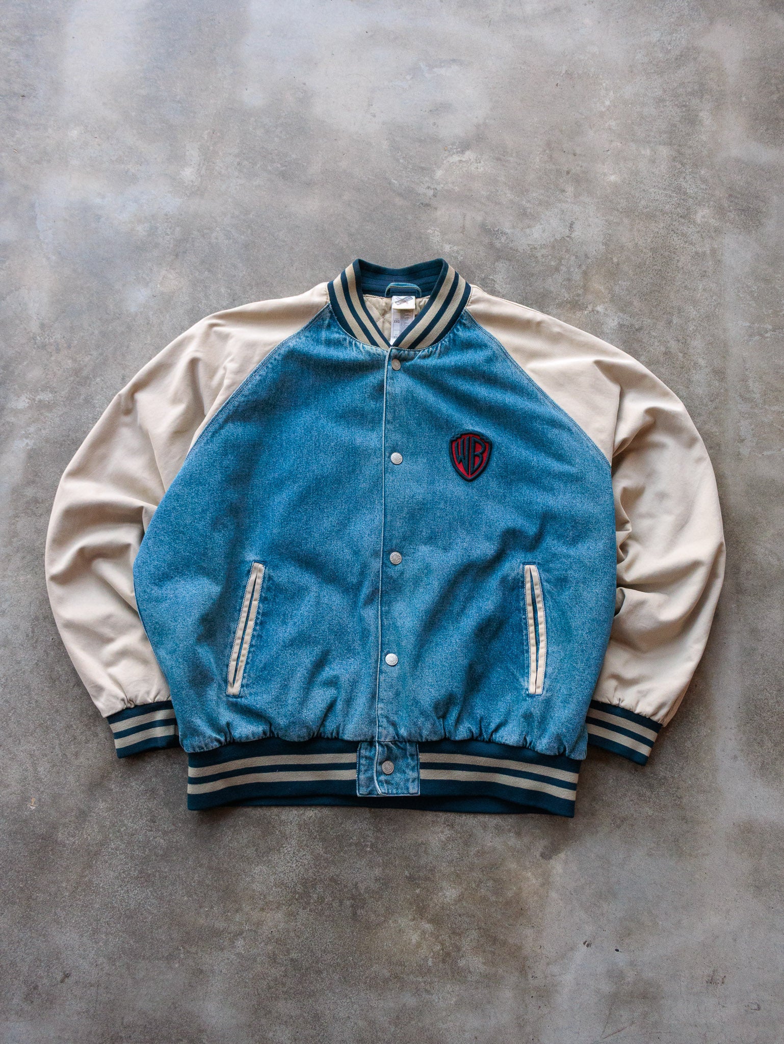 Vintage 90s Blue & Cream Warner Bros. Varsity Jacket (2XL)