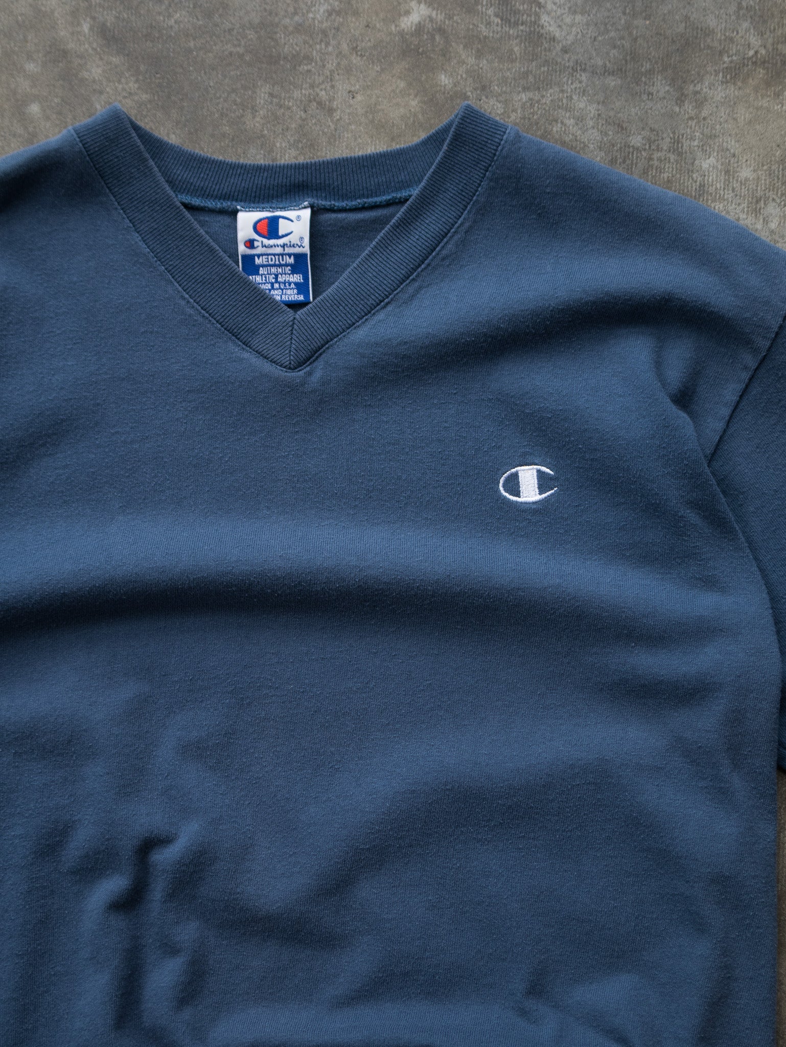 Vintage 90s Blue Champion Logo V-Neck Tee (M)