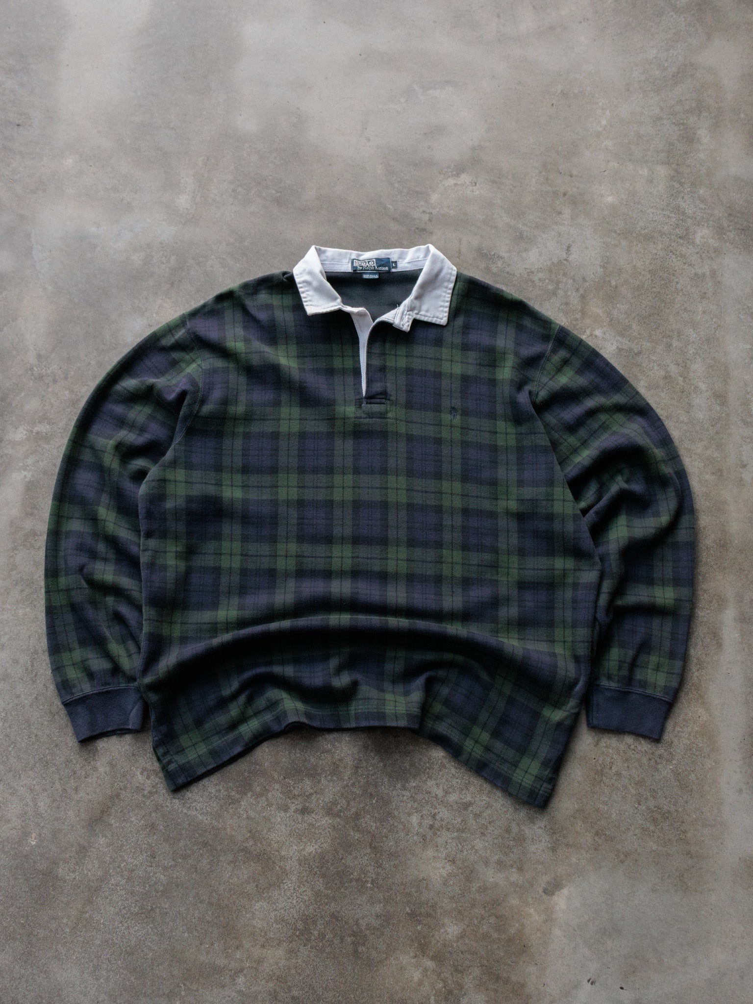 Vintage 90s Green Plaid Ralph Lauren Rugby Shirt (L)