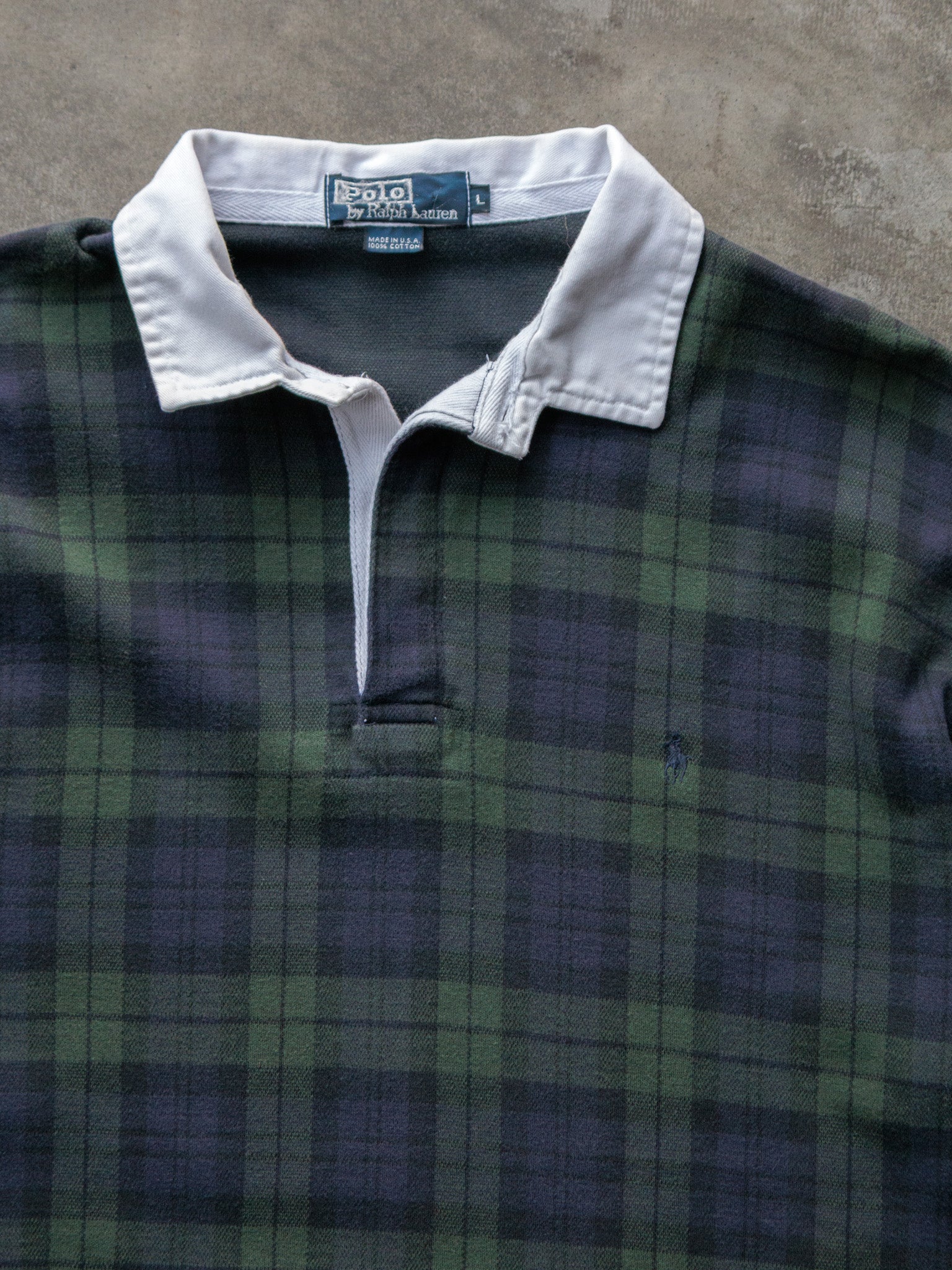 Vintage 90s Green Plaid Ralph Lauren Rugby Shirt (L)