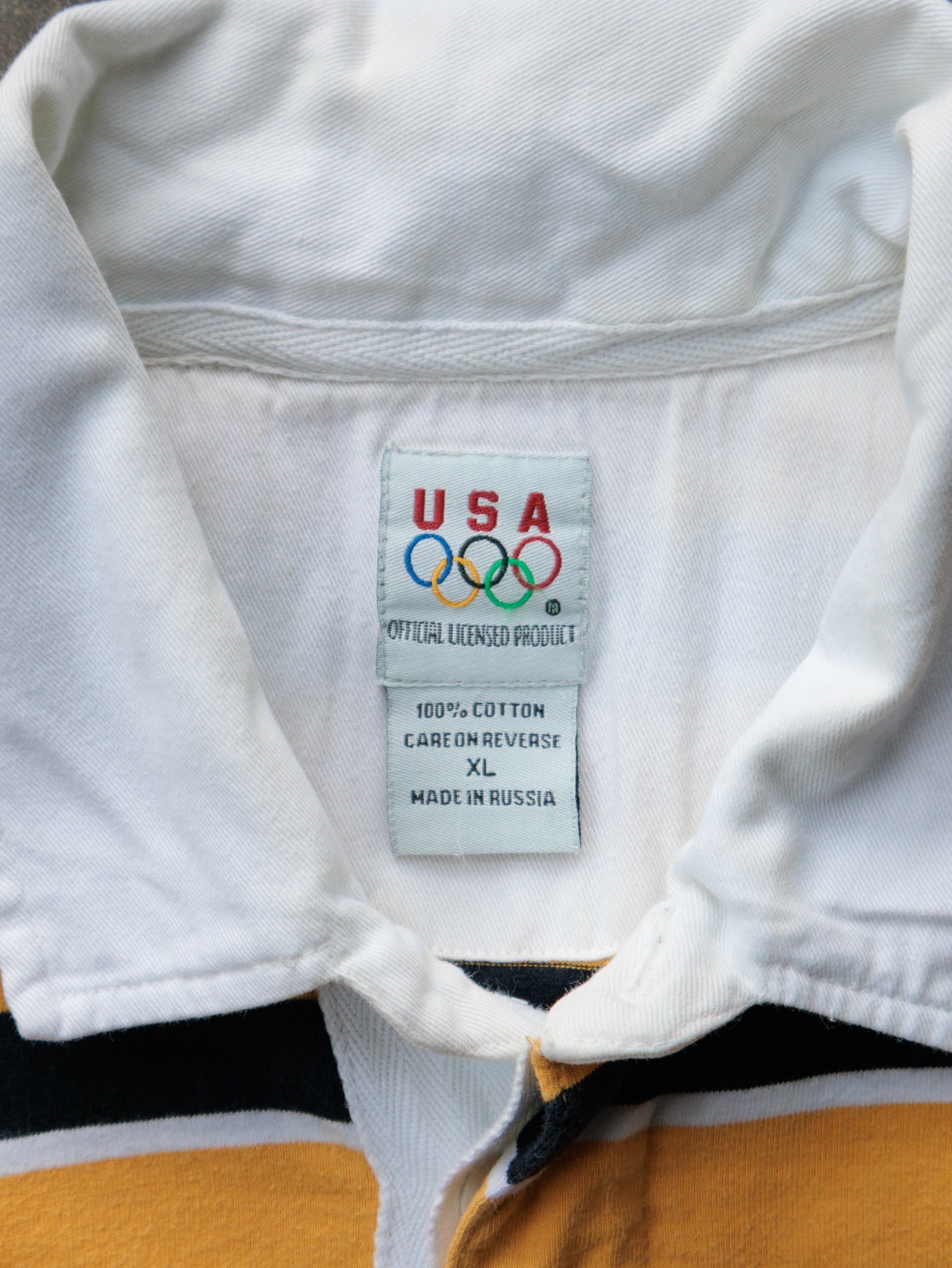 Vintage Yellow Striped USA Olympic Rugby Shirt (XL)