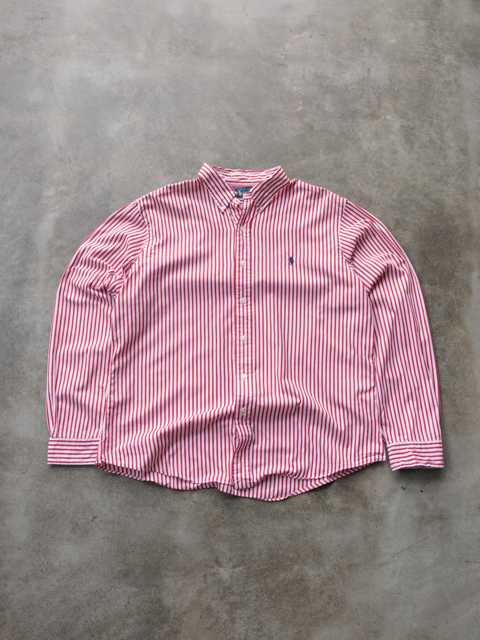 Vintage Red Striped Ralph Lauren Shirt (XL)