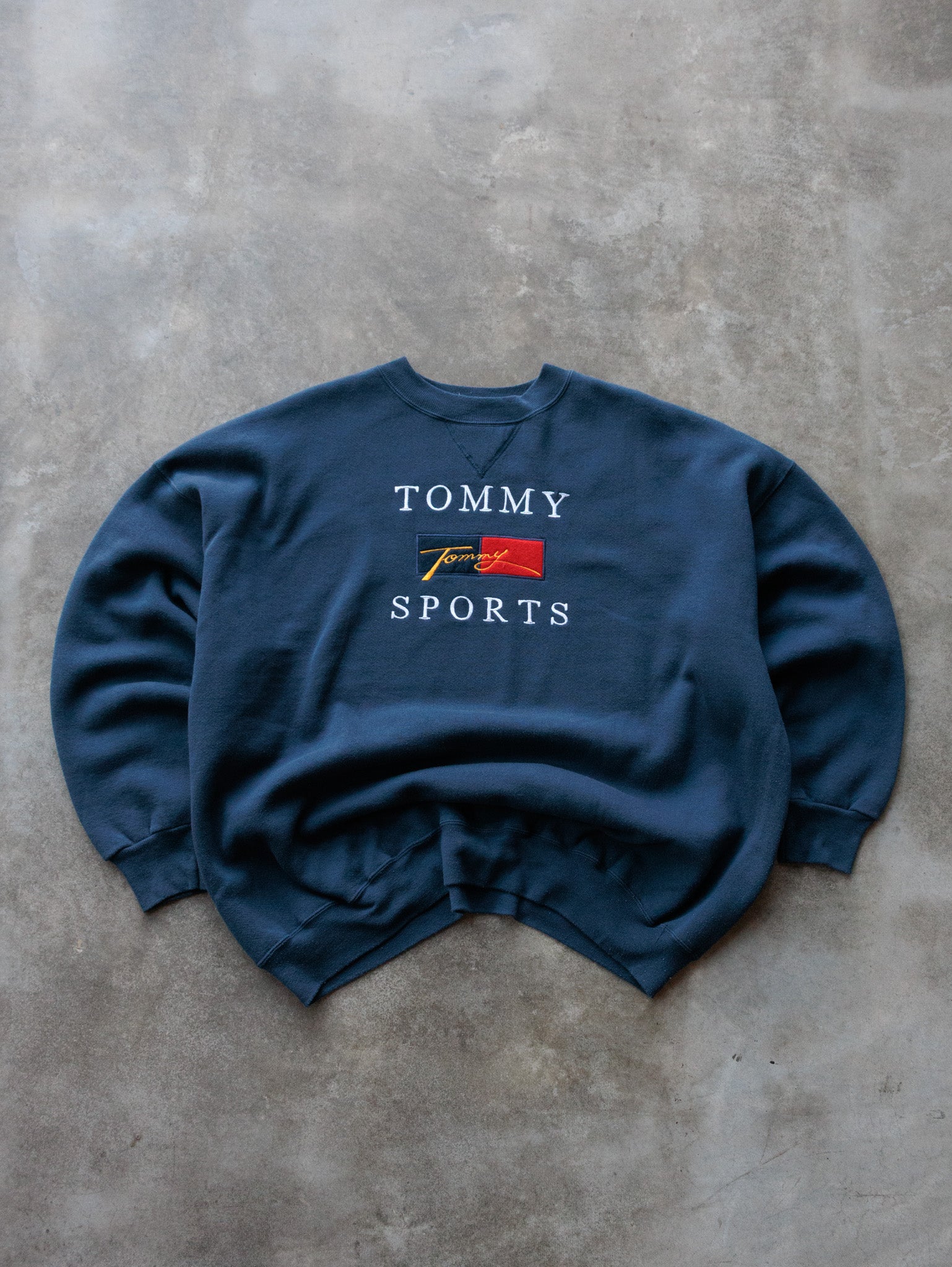 Vintage 90s Bootleg Navy Tommy Sports Sweatshirt (3XL)