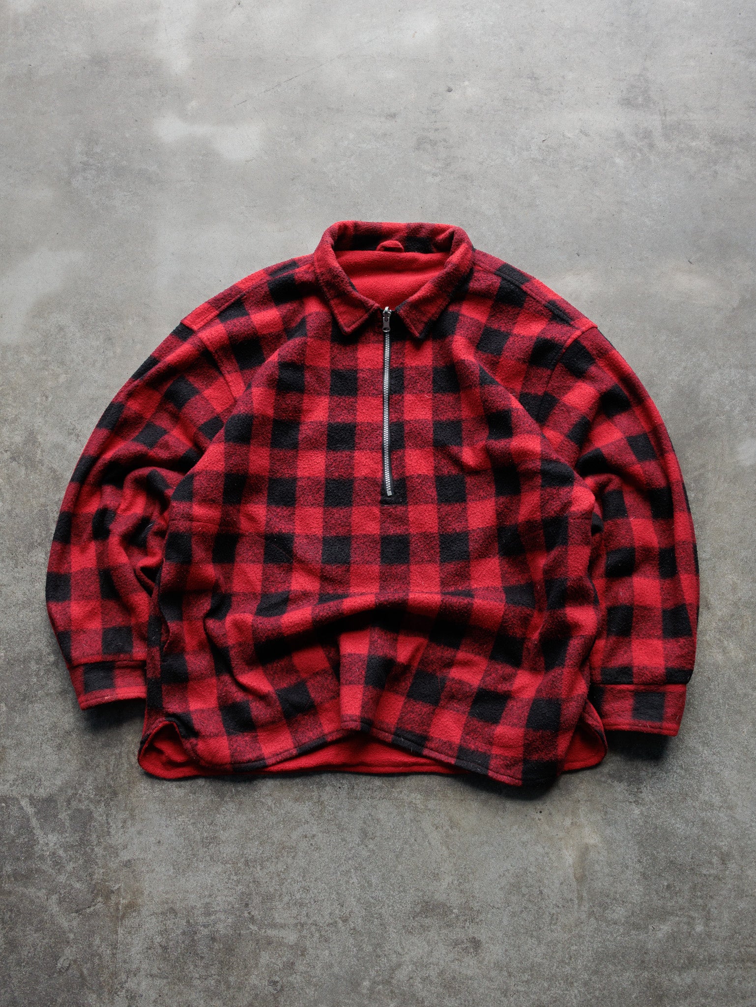 Vintage Red Marlboro Unlimited Reversible Buffalo Plaid Fleece Quarter Zip (-)