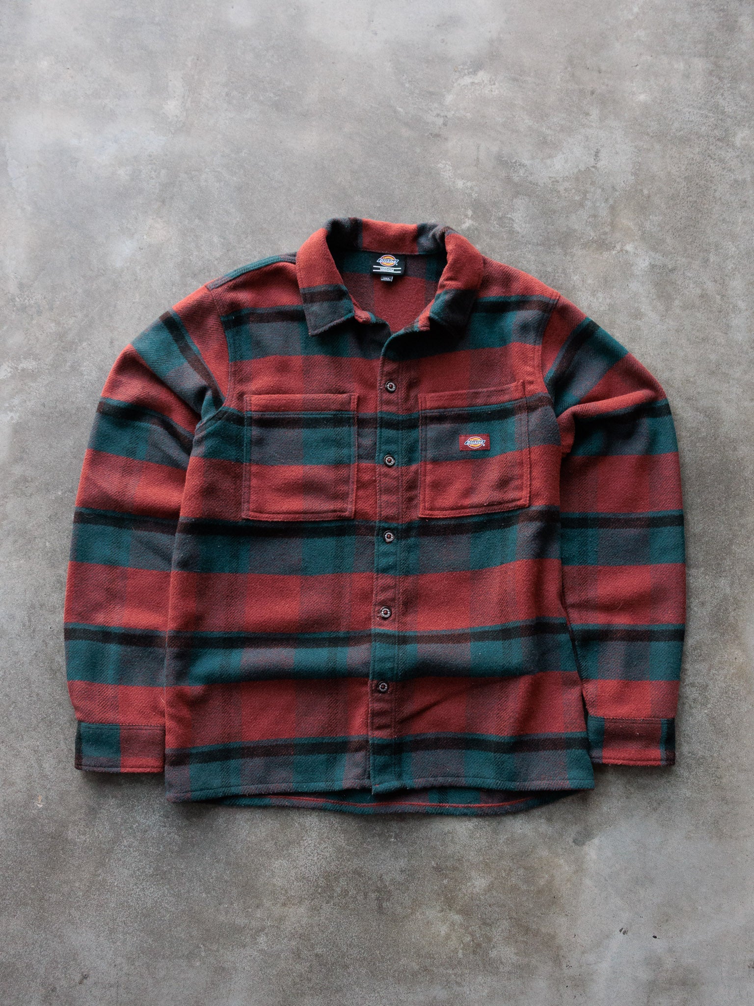 Vintage Red & Teal Plaid Dickies Flannel Shirt (M)