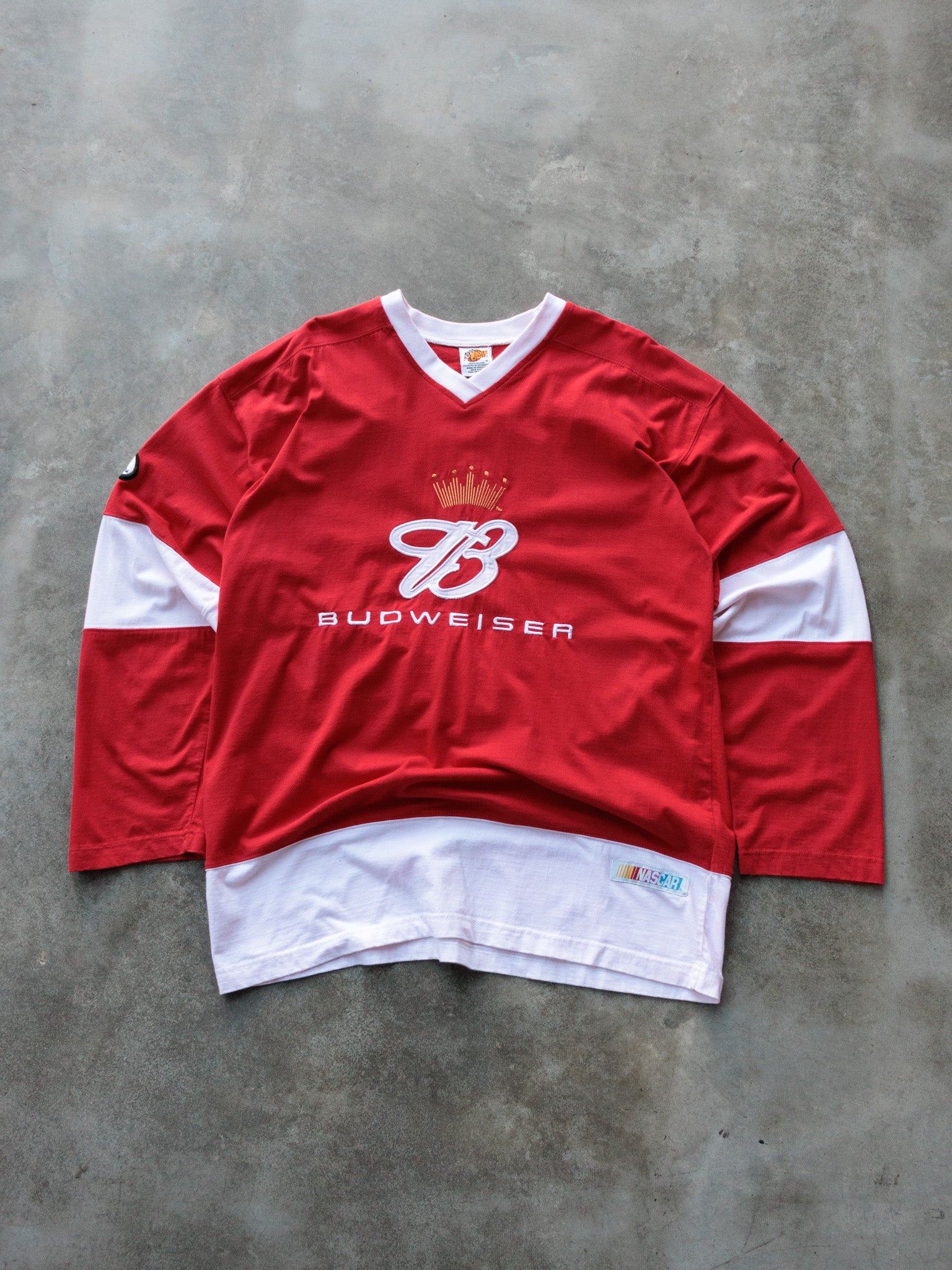 Vintage 00s Red NASCAR Budweiser Dale Jr Long Sleeve (XL)